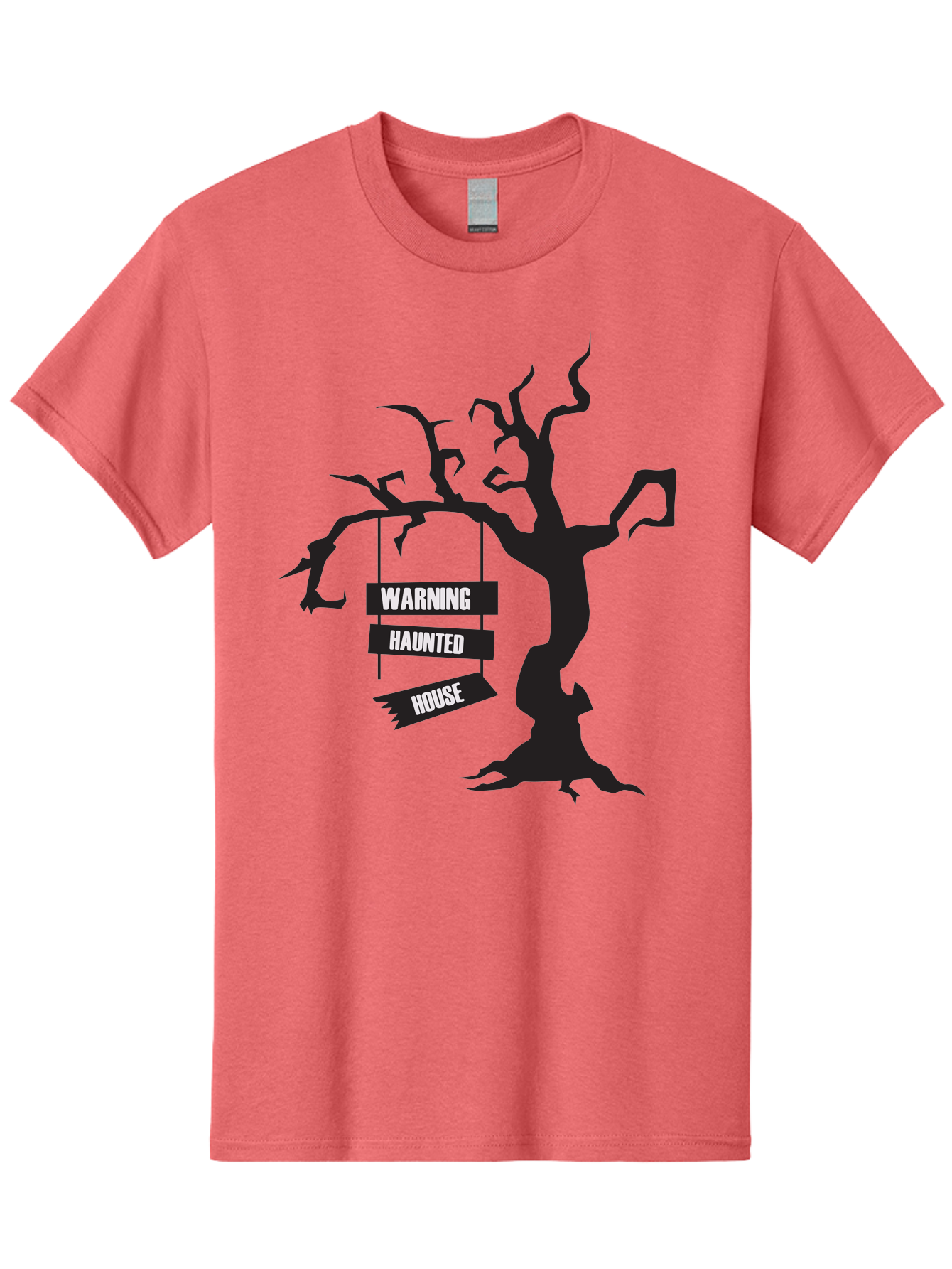 Warning-Haunted-House Men'S Graphic Tee, 100% Cotton, Comfortable Casual Summer Wear, Machine Washable, Haunted House, Spooky Tree, Warning Signs, Halloween Decorations, Scary Silhouettes, Haunted House Signs, Halloween Graphics, Aad287 19