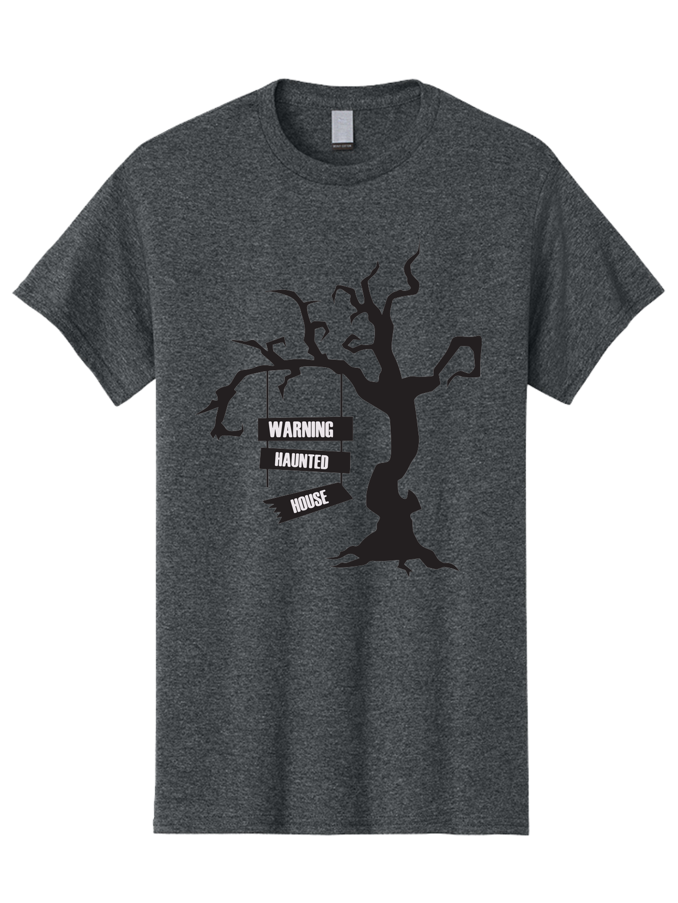 Warning-Haunted-House Men'S Graphic Tee, 100% Cotton, Comfortable Casual Summer Wear, Machine Washable, Haunted House, Spooky Tree, Warning Signs, Halloween Decorations, Scary Silhouettes, Haunted House Signs, Halloween Graphics, Aad287 5