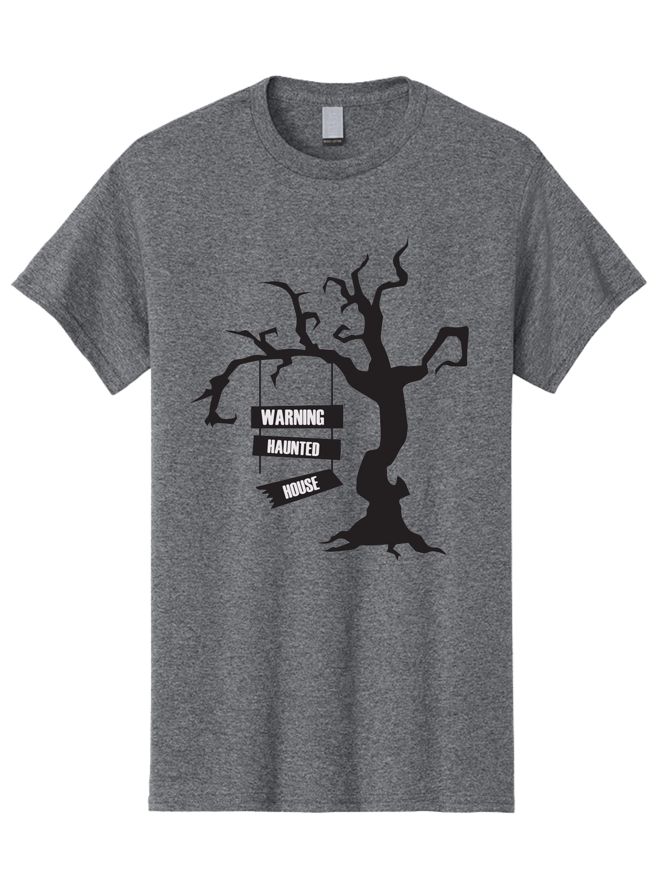 Warning-Haunted-House Men'S Graphic Tee, 100% Cotton, Comfortable Casual Summer Wear, Machine Washable, Haunted House, Spooky Tree, Warning Signs, Halloween Decorations, Scary Silhouettes, Haunted House Signs, Halloween Graphics, Aad287 7