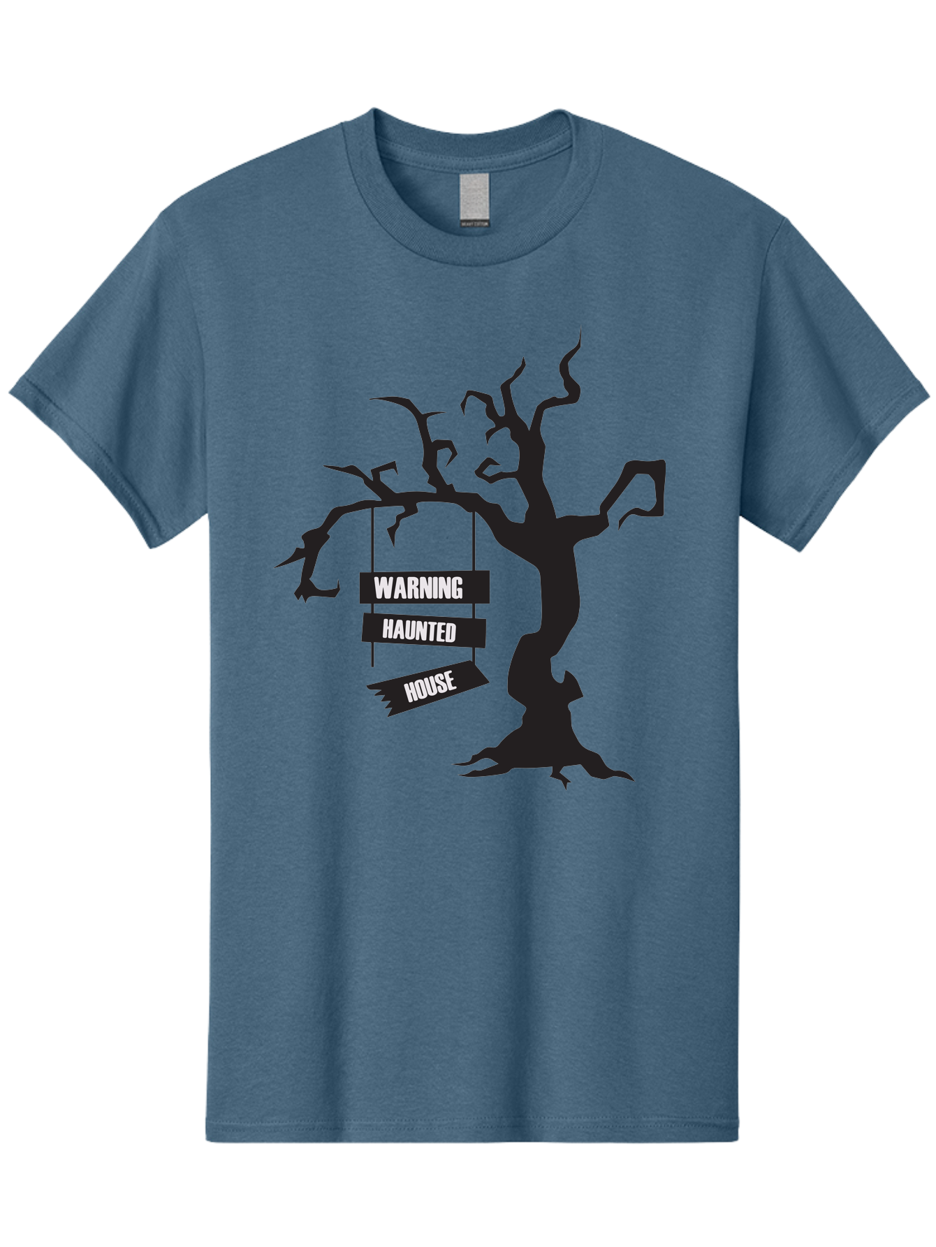 Warning-Haunted-House Men'S Graphic Tee, 100% Cotton, Comfortable Casual Summer Wear, Machine Washable, Haunted House, Spooky Tree, Warning Signs, Halloween Decorations, Scary Silhouettes, Haunted House Signs, Halloween Graphics, Aad287 21