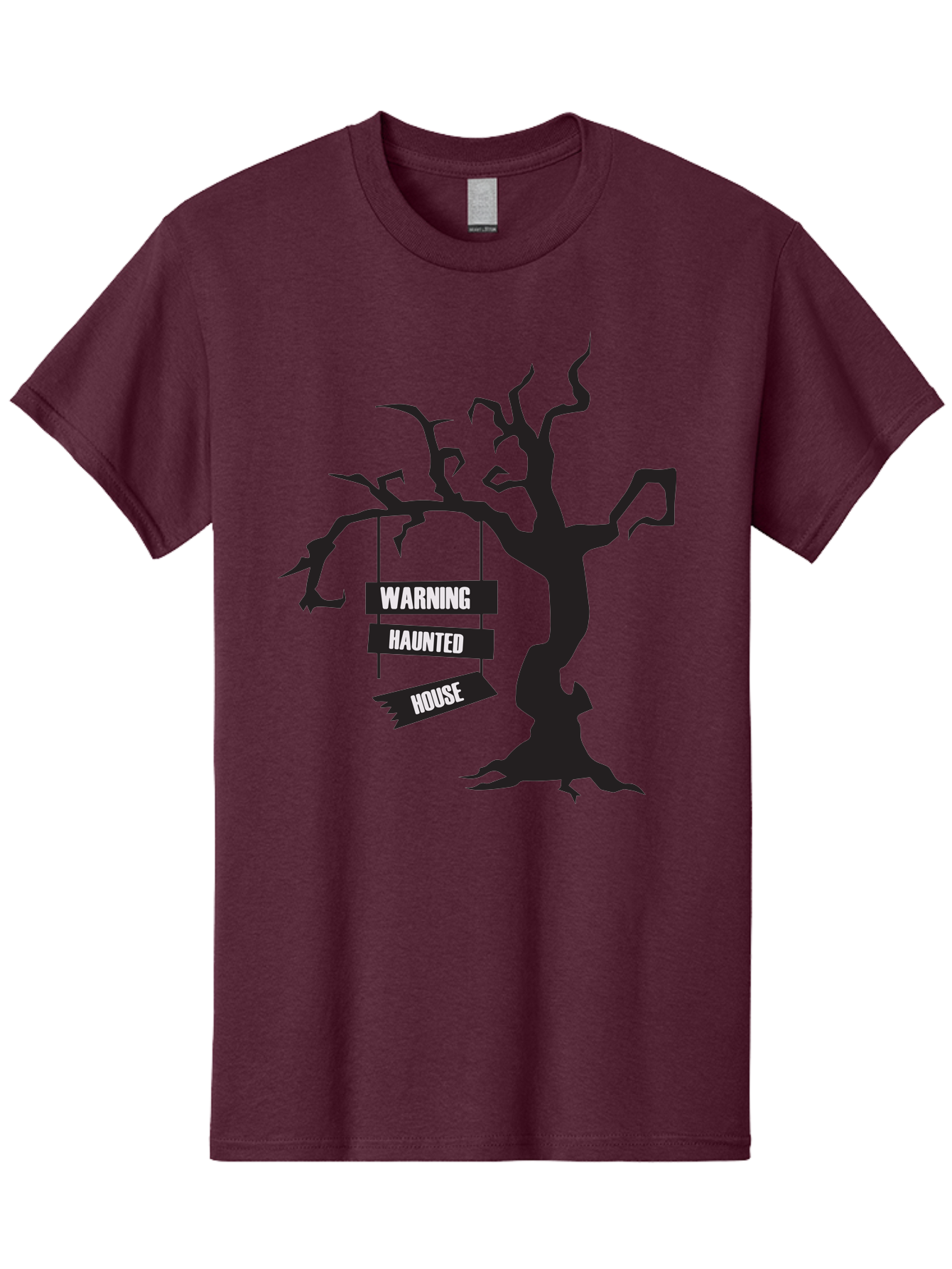 Warning-Haunted-House Men'S Graphic Tee, 100% Cotton, Comfortable Casual Summer Wear, Machine Washable, Haunted House, Spooky Tree, Warning Signs, Halloween Decorations, Scary Silhouettes, Haunted House Signs, Halloween Graphics, Aad287 25