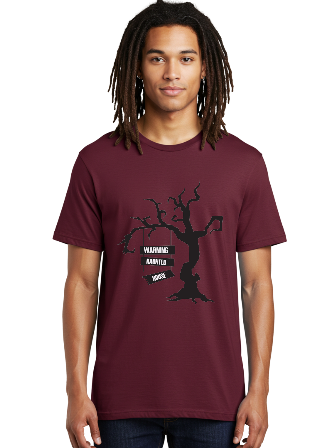 Warning-Haunted-House Men'S Graphic Tee, 100% Cotton, Comfortable Casual Summer Wear, Machine Washable, Haunted House, Spooky Tree, Warning Signs, Halloween Decorations, Scary Silhouettes, Haunted House Signs, Halloween Graphics, Aad287 26