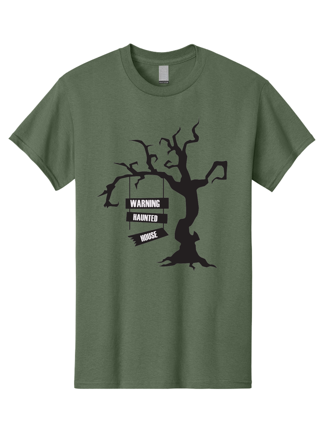 Warning-Haunted-House Men'S Graphic Tee, 100% Cotton, Comfortable Casual Summer Wear, Machine Washable, Haunted House, Spooky Tree, Warning Signs, Halloween Decorations, Scary Silhouettes, Haunted House Signs, Halloween Graphics, Aad287 9