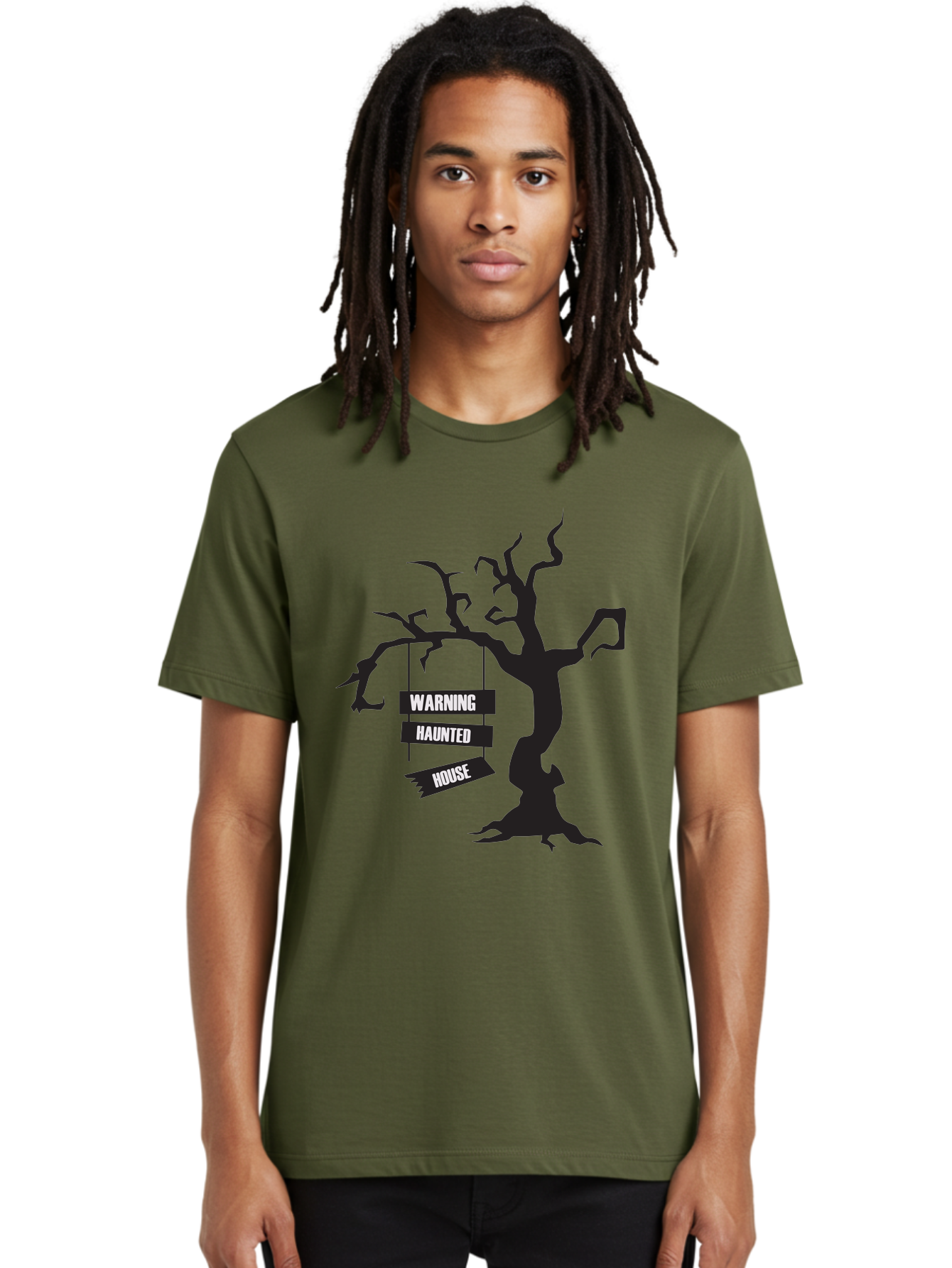 Warning-Haunted-House Men'S Graphic Tee, 100% Cotton, Comfortable Casual Summer Wear, Machine Washable, Haunted House, Spooky Tree, Warning Signs, Halloween Decorations, Scary Silhouettes, Haunted House Signs, Halloween Graphics, Aad287 10
