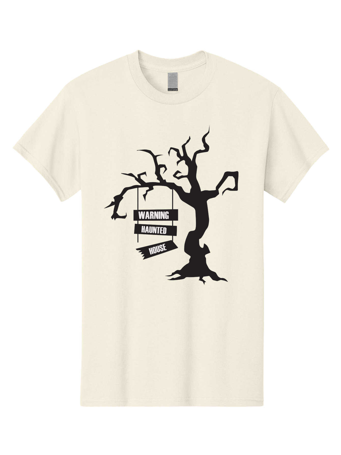 Warning-Haunted-House Men'S Graphic Tee, 100% Cotton, Comfortable Casual Summer Wear, Machine Washable, Haunted House, Spooky Tree, Warning Signs, Halloween Decorations, Scary Silhouettes, Haunted House Signs, Halloween Graphics, Aad287 17
