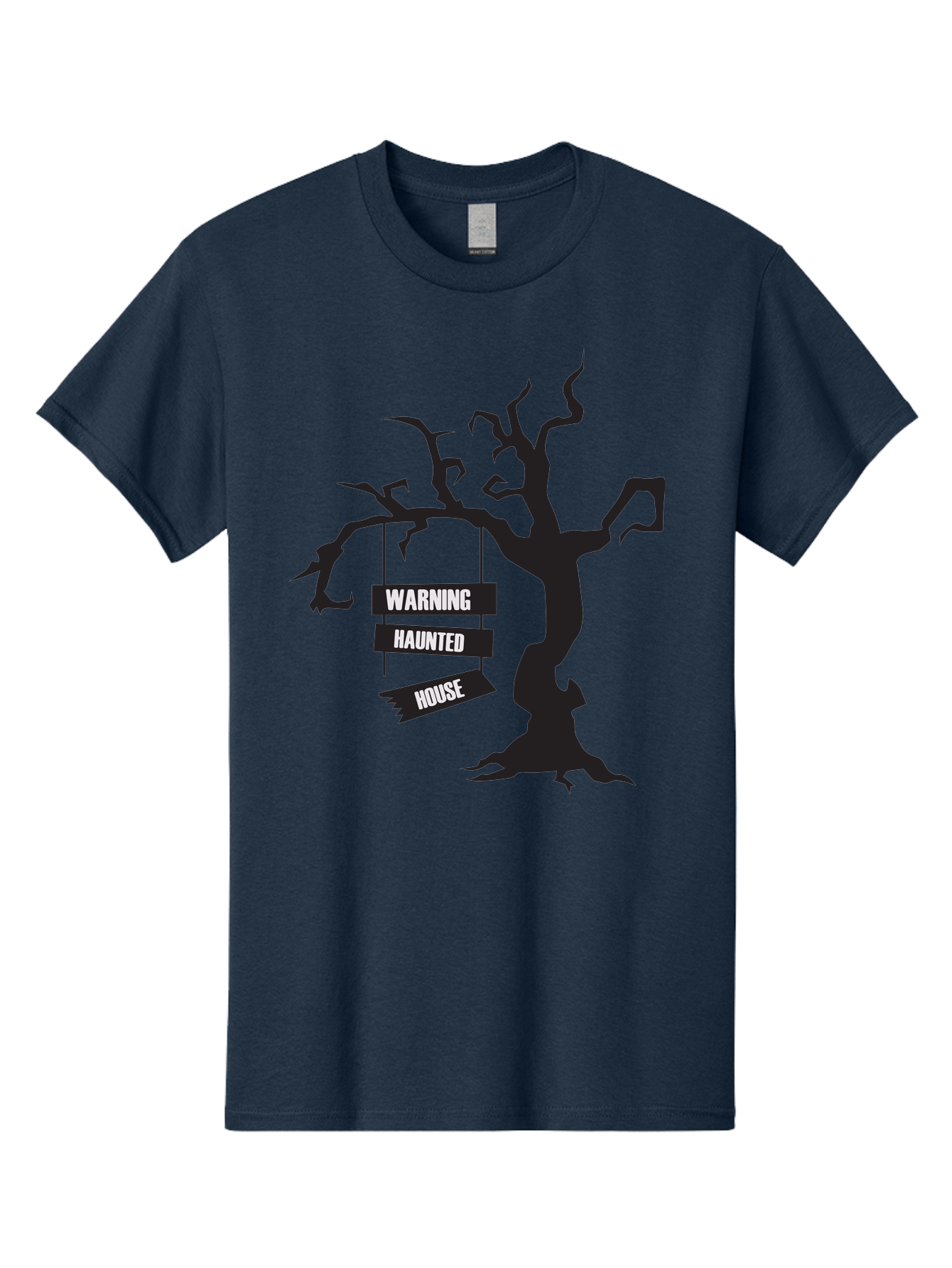 Warning-Haunted-House Men'S Graphic Tee, 100% Cotton, Comfortable Casual Summer Wear, Machine Washable, Haunted House, Spooky Tree, Warning Signs, Halloween Decorations, Scary Silhouettes, Haunted House Signs, Halloween Graphics, Aad287 11