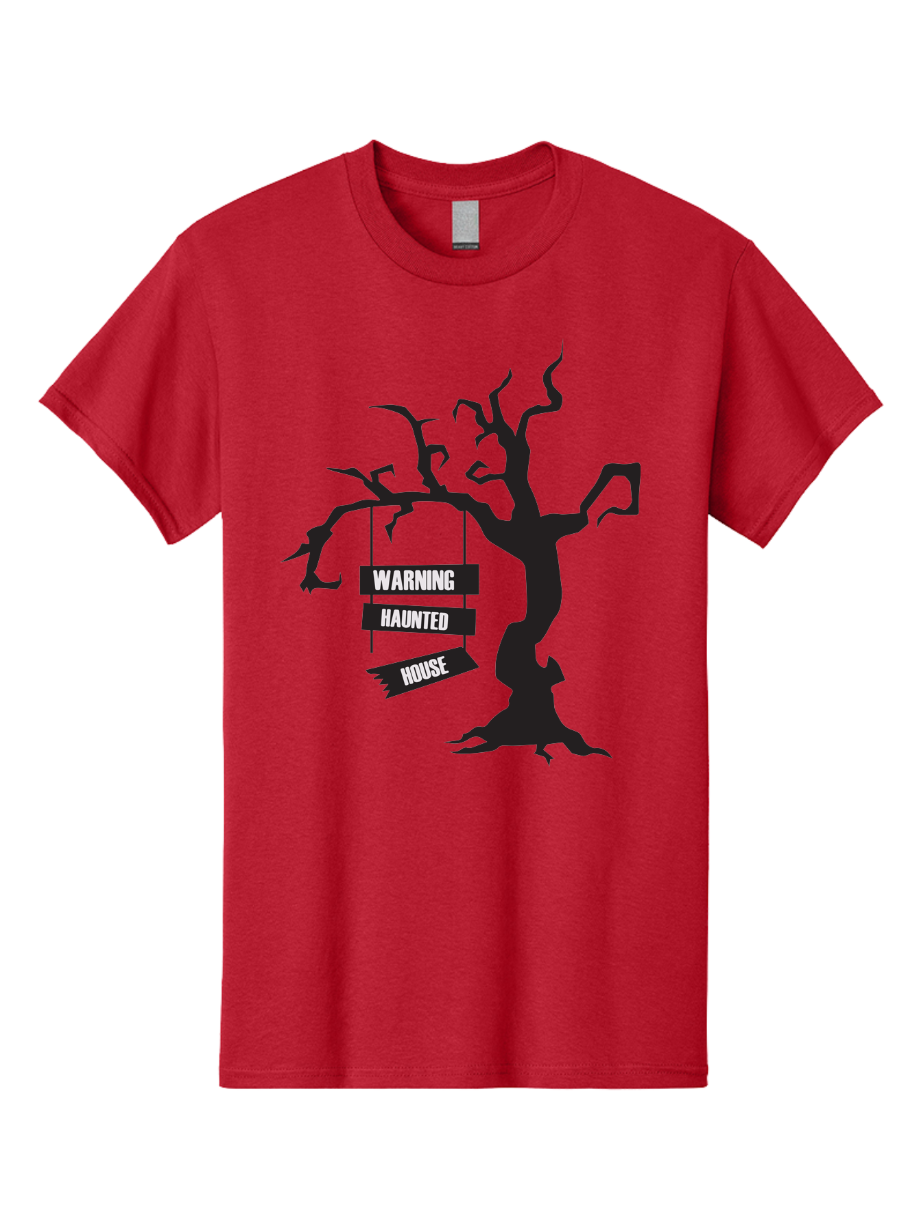 Warning-Haunted-House Men'S Graphic Tee, 100% Cotton, Comfortable Casual Summer Wear, Machine Washable, Haunted House, Spooky Tree, Warning Signs, Halloween Decorations, Scary Silhouettes, Haunted House Signs, Halloween Graphics, Aad287 15
