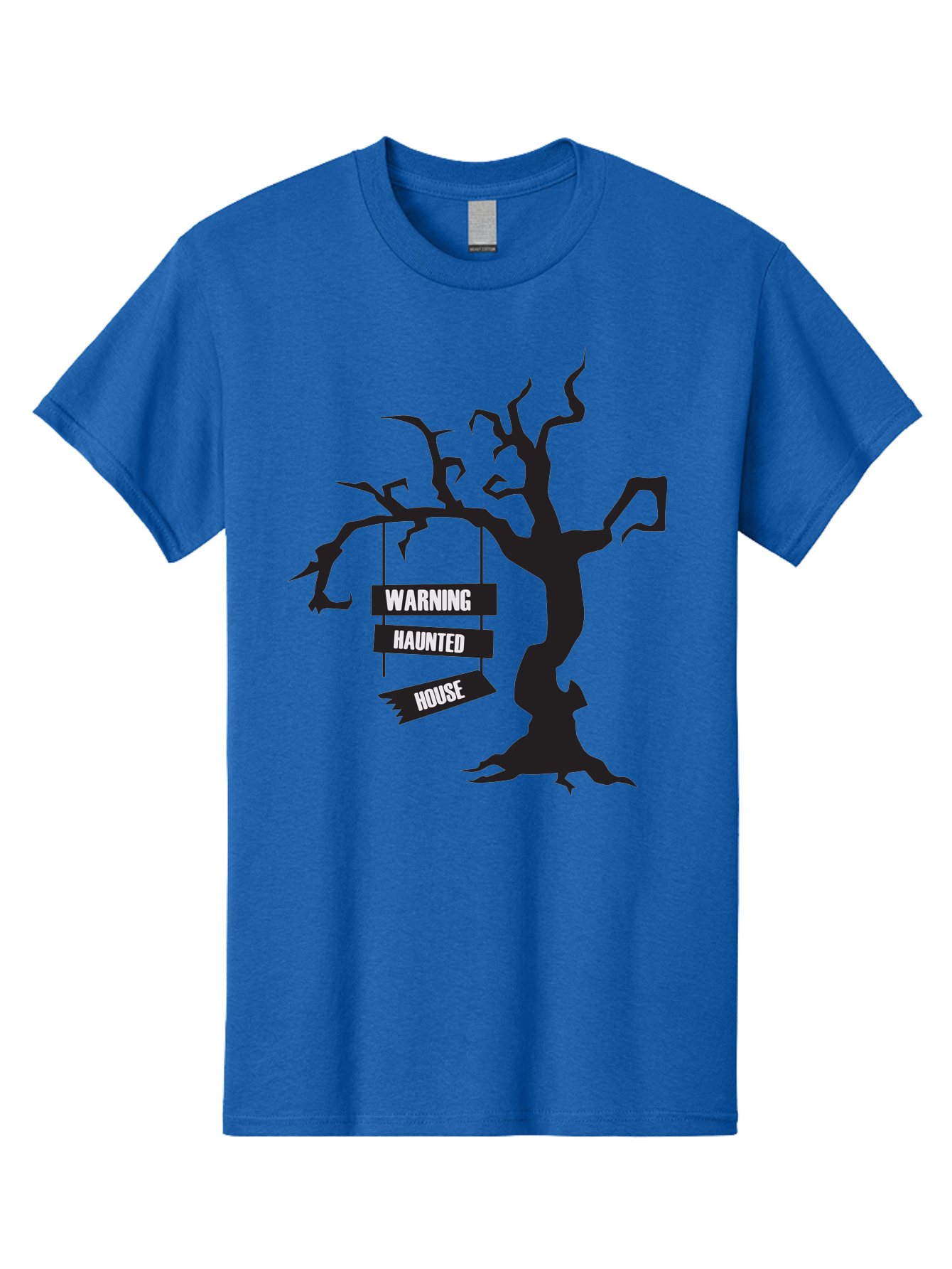 Warning-Haunted-House Men'S Graphic Tee, 100% Cotton, Comfortable Casual Summer Wear, Machine Washable, Haunted House, Spooky Tree, Warning Signs, Halloween Decorations, Scary Silhouettes, Haunted House Signs, Halloween Graphics, Aad287 27