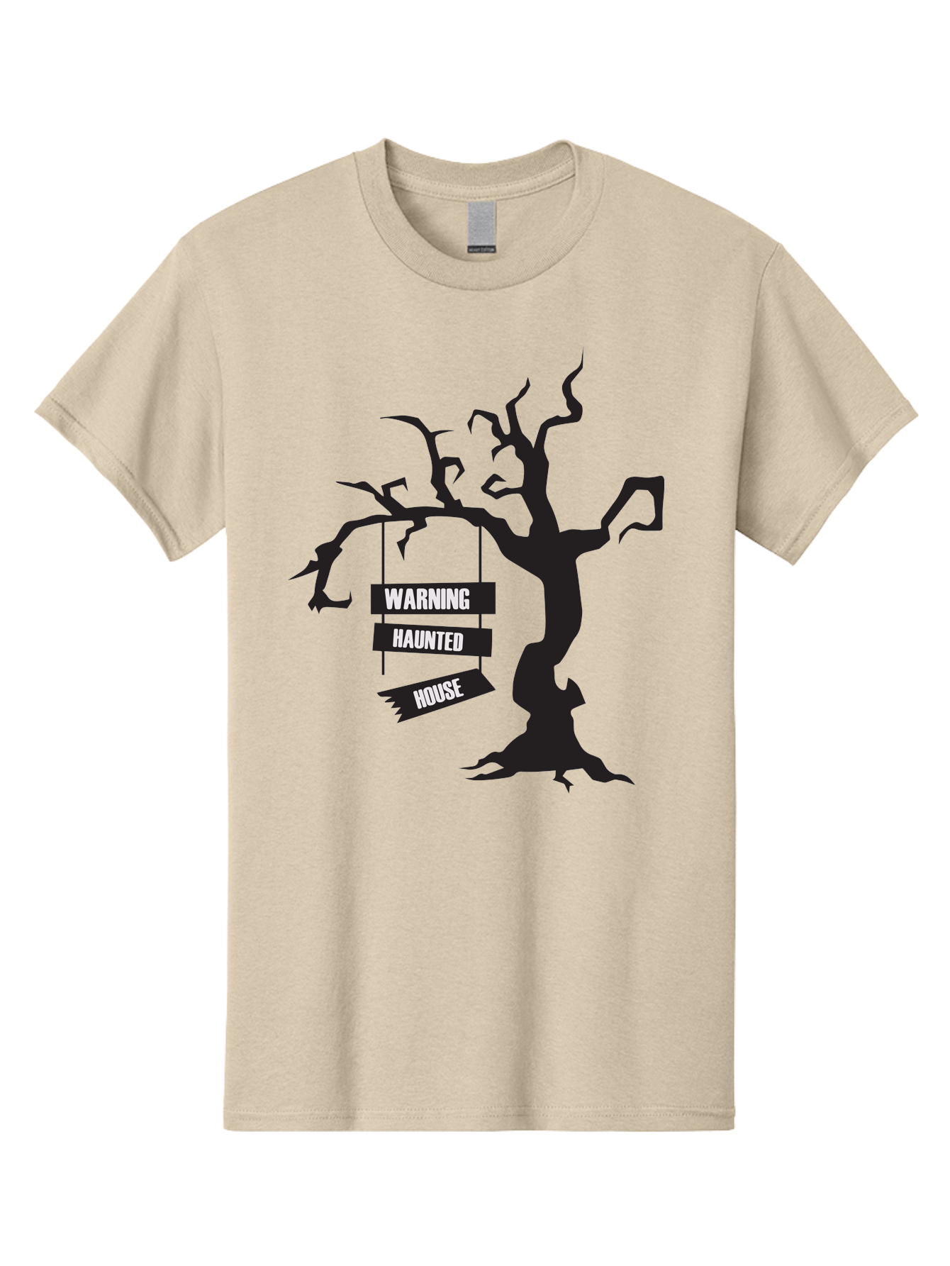 Warning-Haunted-House Men'S Graphic Tee, 100% Cotton, Comfortable Casual Summer Wear, Machine Washable, Haunted House, Spooky Tree, Warning Signs, Halloween Decorations, Scary Silhouettes, Haunted House Signs, Halloween Graphics, Aad287 29