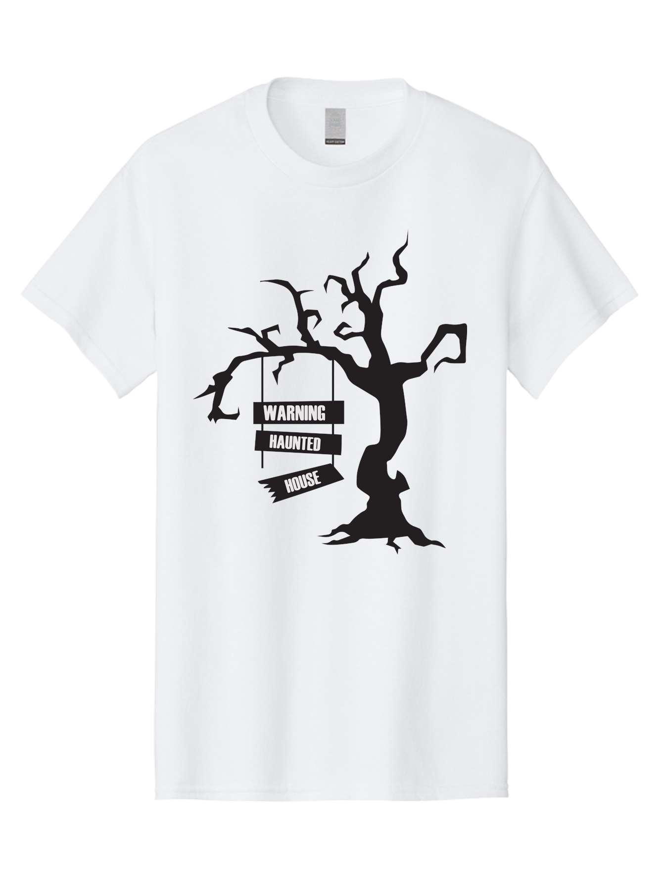 Warning-Haunted-House Men'S Graphic Tee, 100% Cotton, Comfortable Casual Summer Wear, Machine Washable, Haunted House, Spooky Tree, Warning Signs, Halloween Decorations, Scary Silhouettes, Haunted House Signs, Halloween Graphics, Aad287 3