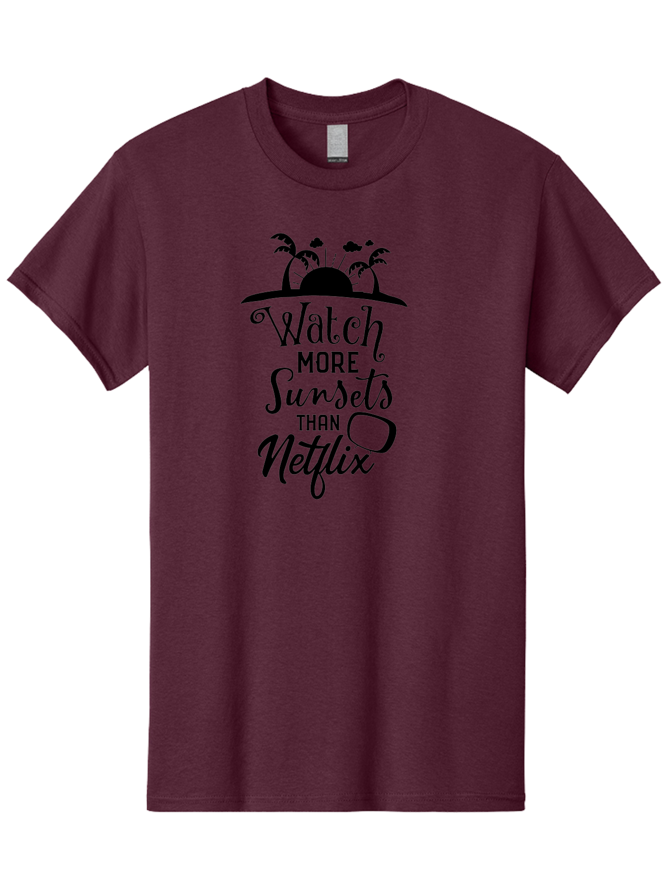 Watch-More-Sunsets-Than-Netflix Men'S Graphic Tee, 100% Cotton, Comfortable Casual Summer Wear, Machine Washable, Tropical Getaway, Sunset Vibes, Paradise Found, Wanderlust, Travel Inspiration, Netflix Alternative, Outdoor Adventures, Aad289 25