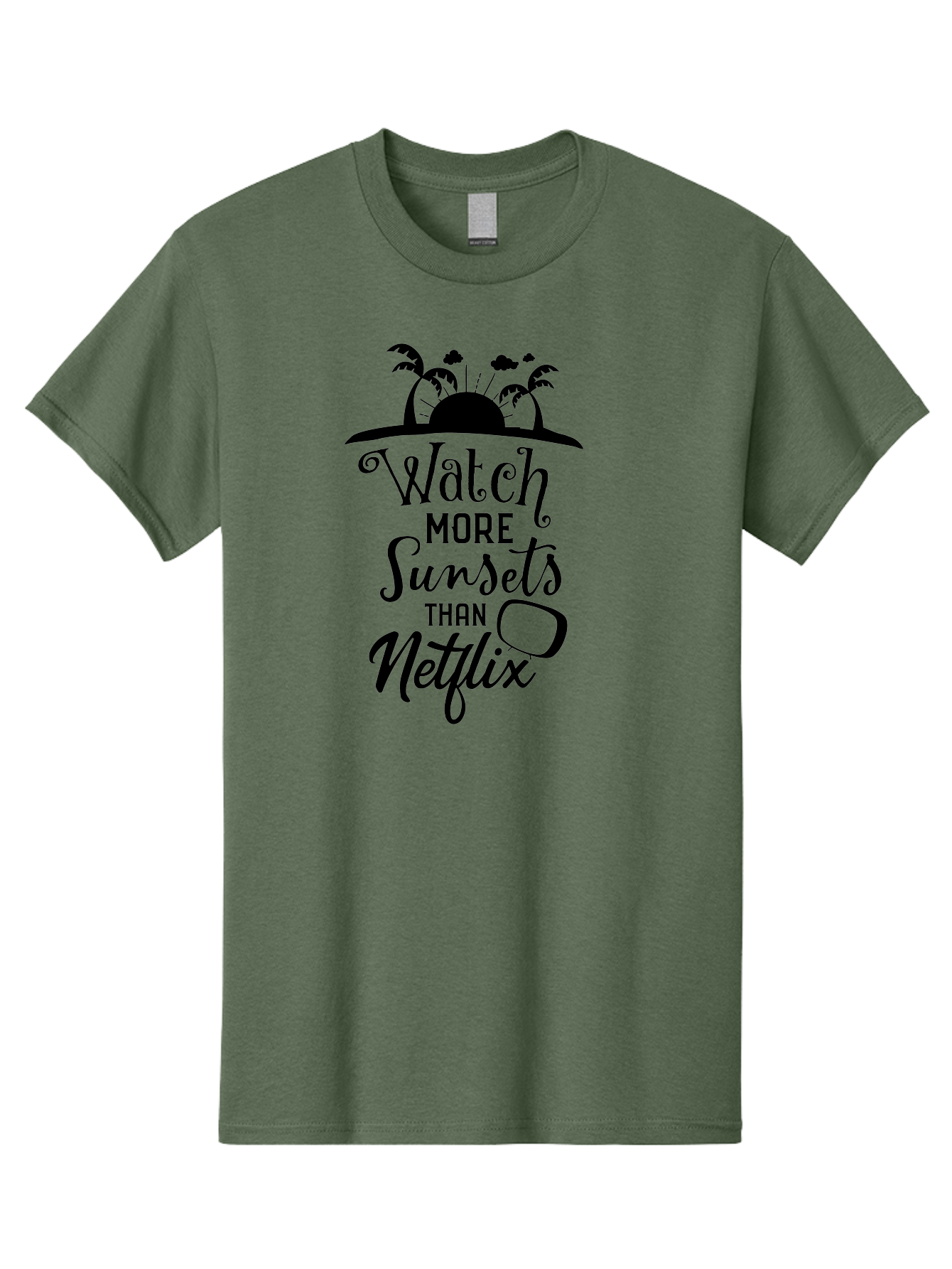 Watch-More-Sunsets-Than-Netflix Men'S Graphic Tee, 100% Cotton, Comfortable Casual Summer Wear, Machine Washable, Tropical Getaway, Sunset Vibes, Paradise Found, Wanderlust, Travel Inspiration, Netflix Alternative, Outdoor Adventures, Aad289 5