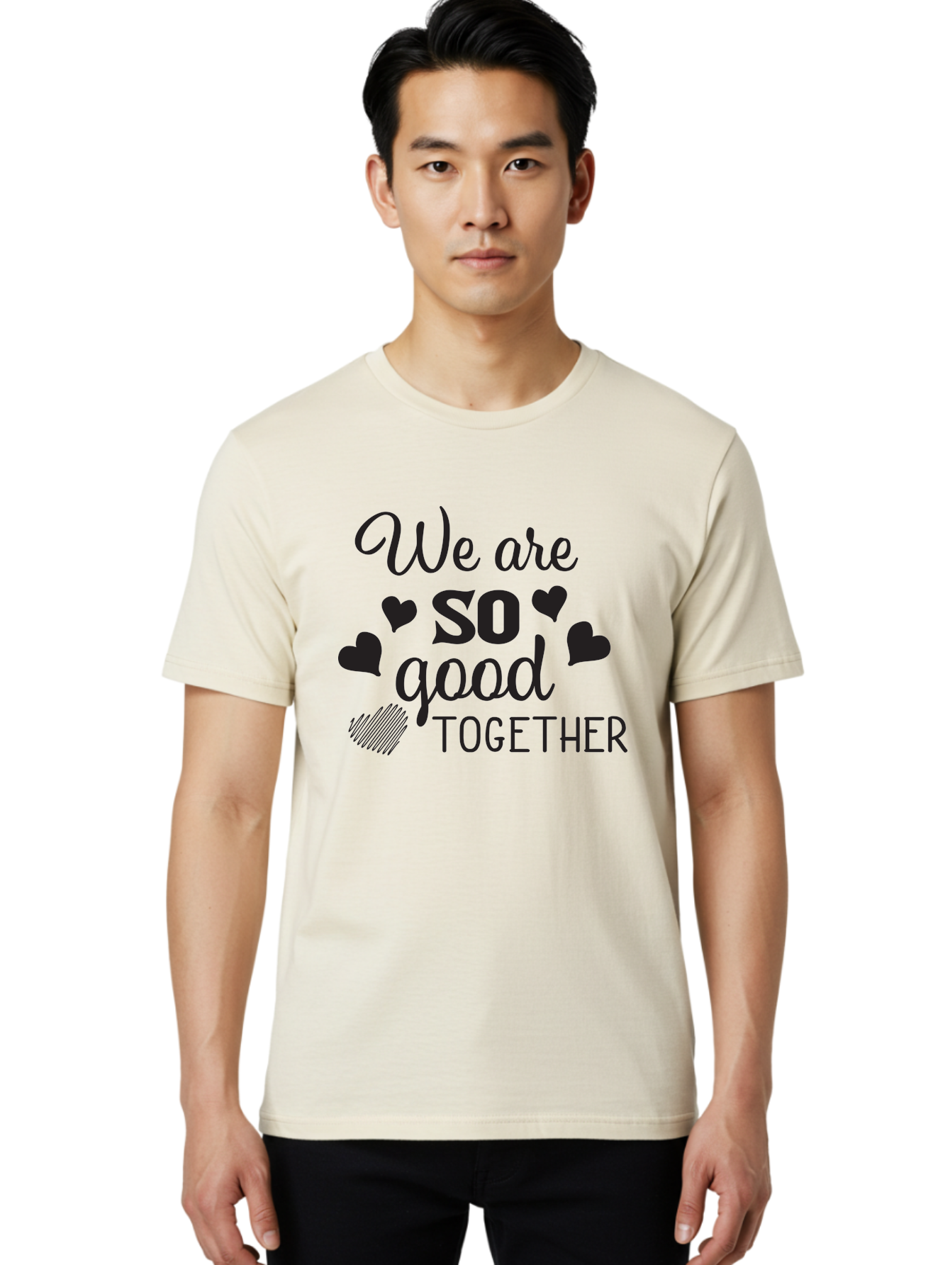 We-Are-So-Good-Together Men'S Graphic Tee, 100% Cotton, Comfortable Casual Summer Wear, Machine Washable, Love Quote, Couple Goals, Hearts, Positive Affirmation, Relationship Quote, Black Typography, Heartfelt Message, Together Forever Aad290 30
