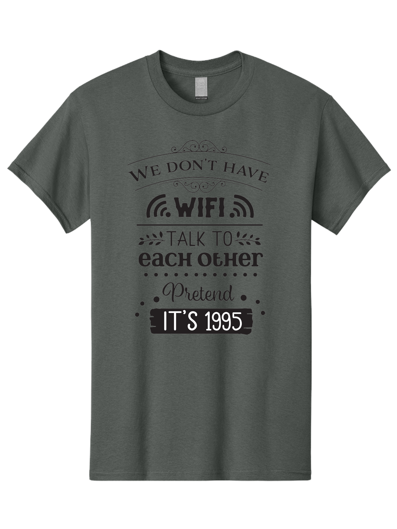 We-Don-T-Have-Wifi-Talk-To-Each-Other-Pretend-It-S-1995 Men'S Graphic Tee, 100% Cotton, Comfortable Casual Summer Wear, Machine Washable, Funny Quote, Wi-Fi Humor, Nostalgic 90S, Retro Vibe, Witty Saying, Tech-Free, Conversation Starter, Aad291 27