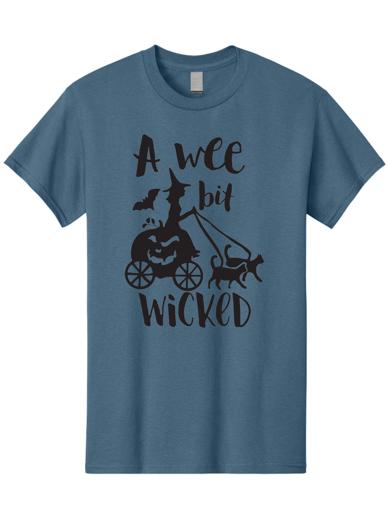 Wee-Bit-Wicked Men'S Graphic Tee, 100% Cotton, Comfortable Casual Summer Wear, Machine Washable, Witch Riding Pumpkin Cart, Black Cats, Bats, Halloween Silhouette, Spooky Scene, Halloween Decorations, Witchy Vibes, Jack-O-Lantern, Aad293 7