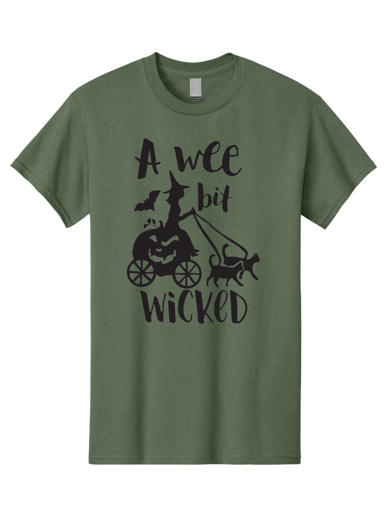 Wee-Bit-Wicked Men'S Graphic Tee, 100% Cotton, Comfortable Casual Summer Wear, Machine Washable, Witch Riding Pumpkin Cart, Black Cats, Bats, Halloween Silhouette, Spooky Scene, Halloween Decorations, Witchy Vibes, Jack-O-Lantern, Aad293 13