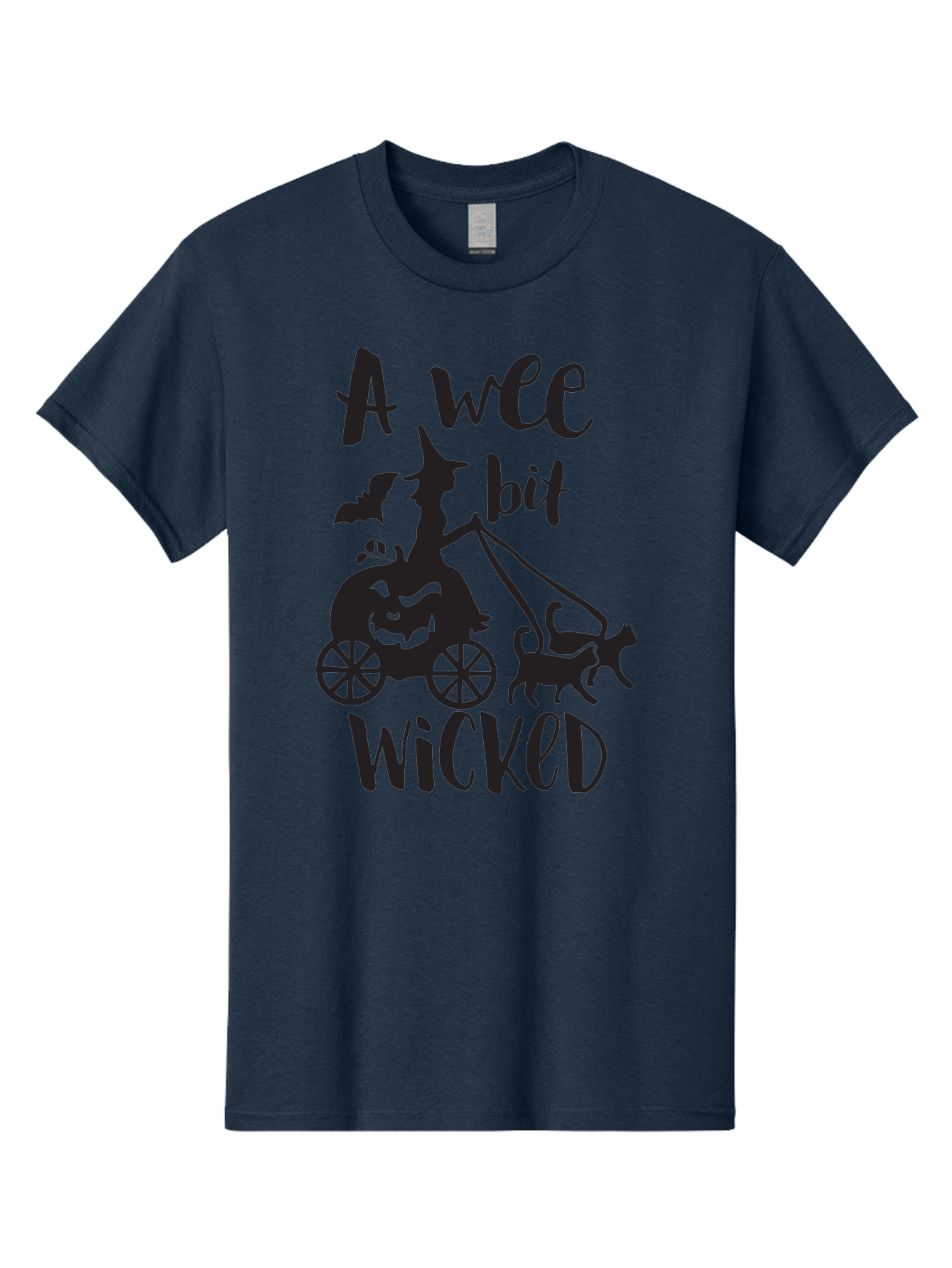 Wee-Bit-Wicked Men'S Graphic Tee, 100% Cotton, Comfortable Casual Summer Wear, Machine Washable, Witch Riding Pumpkin Cart, Black Cats, Bats, Halloween Silhouette, Spooky Scene, Halloween Decorations, Witchy Vibes, Jack-O-Lantern, Aad293 5