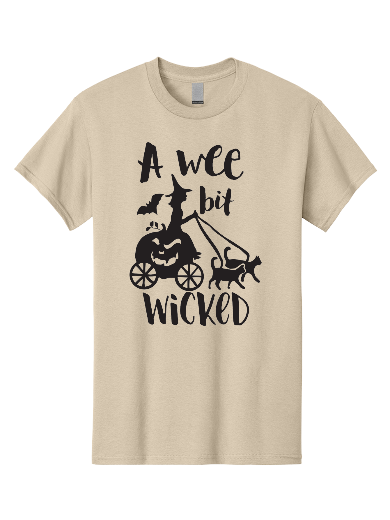 Wee-Bit-Wicked Men'S Graphic Tee, 100% Cotton, Comfortable Casual Summer Wear, Machine Washable, Witch Riding Pumpkin Cart, Black Cats, Bats, Halloween Silhouette, Spooky Scene, Halloween Decorations, Witchy Vibes, Jack-O-Lantern, Aad293 23