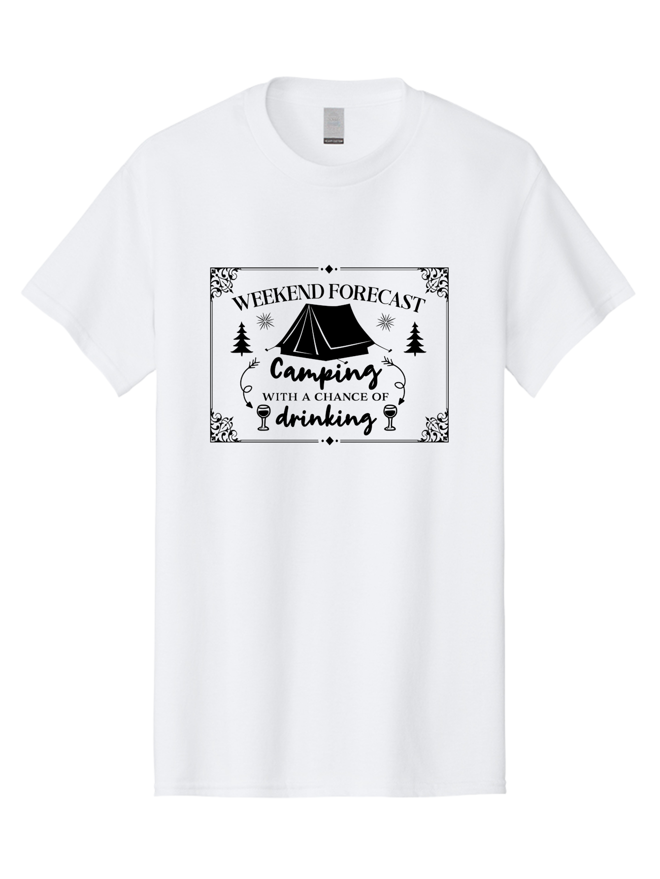 Weekend-Forecast Men'S Graphic Tee, 100% Cotton, Comfortable Casual Summer Wear, Machine Washable, Camping Trip, Weekend Getaway, Outdoor Adventure, Wine Glasses, Forest Scenery, Camping Tent, Stars, Nature Escape, Relaxation, Fun Times Aad295 11