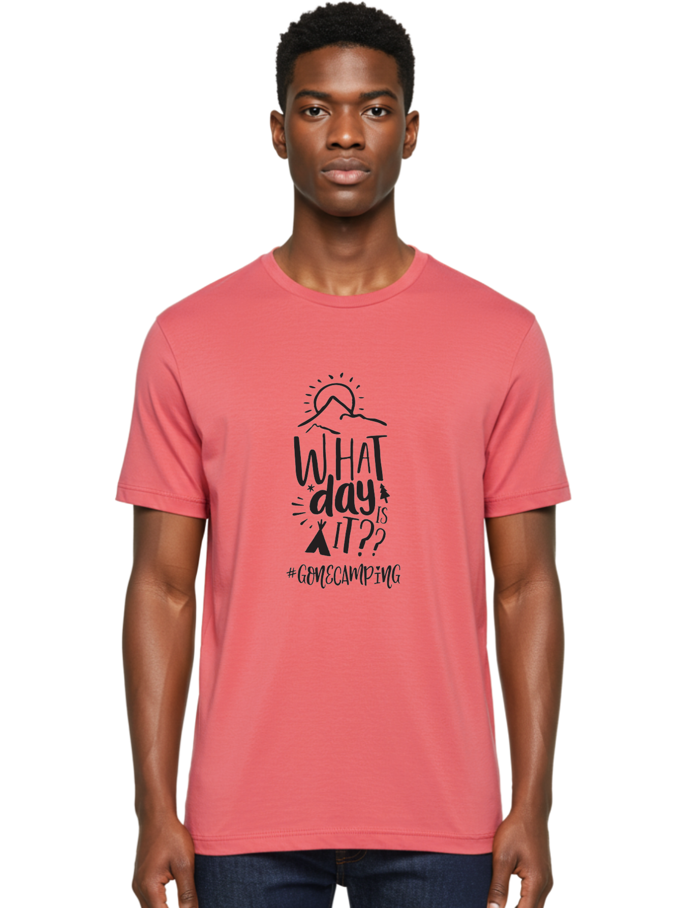 What-Day-Is-It-Gomecamping Men'S Graphic Tee, 100% Cotton, Comfortable Casual Summer Wear, Machine Washable, Camping Trip, Outdoor Adventure, Nature Escape, Teepee, Mountains, Sun, Stars, Hashtag Gomecamping, Camping Life, Weekend Getaway Aad297 6