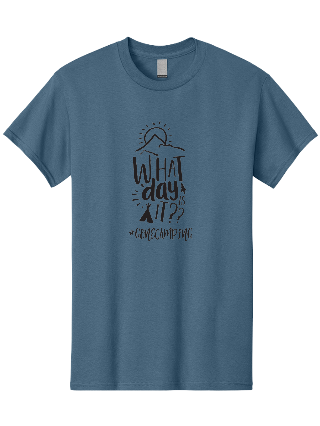 What-Day-Is-It-Gomecamping Men'S Graphic Tee, 100% Cotton, Comfortable Casual Summer Wear, Machine Washable, Camping Trip, Outdoor Adventure, Nature Escape, Teepee, Mountains, Sun, Stars, Hashtag Gomecamping, Camping Life, Weekend Getaway Aad297 9