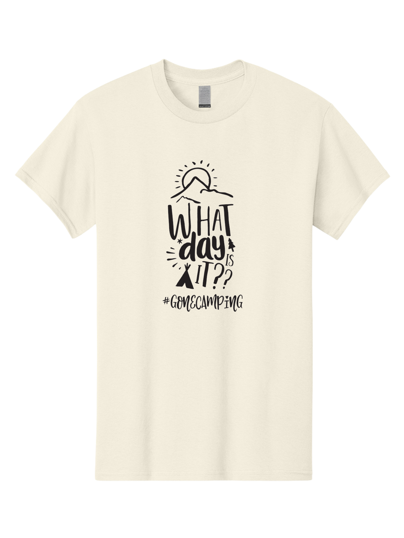 What-Day-Is-It-Gomecamping Men'S Graphic Tee, 100% Cotton, Comfortable Casual Summer Wear, Machine Washable, Camping Trip, Outdoor Adventure, Nature Escape, Teepee, Mountains, Sun, Stars, Hashtag Gomecamping, Camping Life, Weekend Getaway Aad297 7