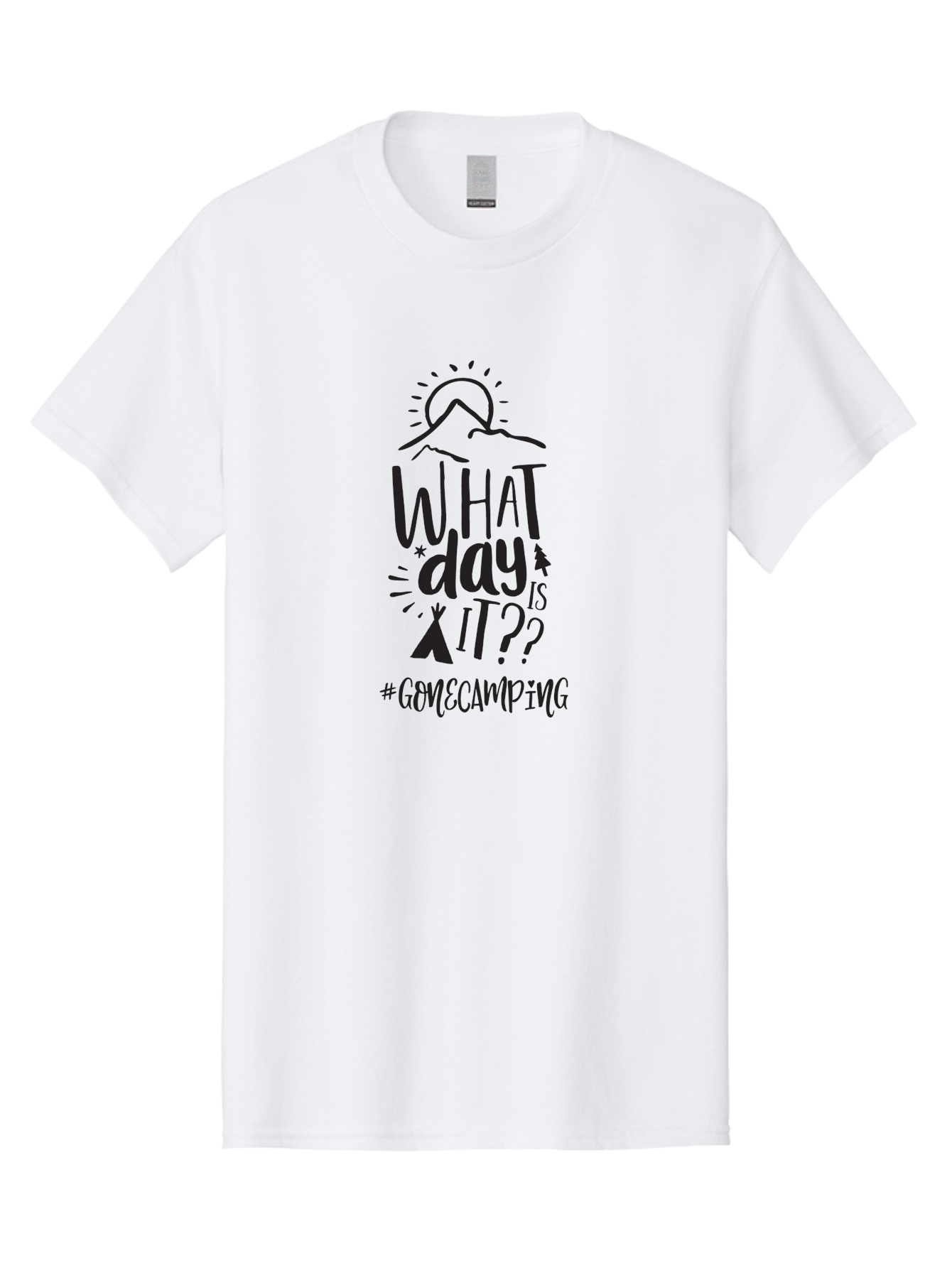 What-Day-Is-It-Gomecamping Men'S Graphic Tee, 100% Cotton, Comfortable Casual Summer Wear, Machine Washable, Camping Trip, Outdoor Adventure, Nature Escape, Teepee, Mountains, Sun, Stars, Hashtag Gomecamping, Camping Life, Weekend Getaway Aad297 19