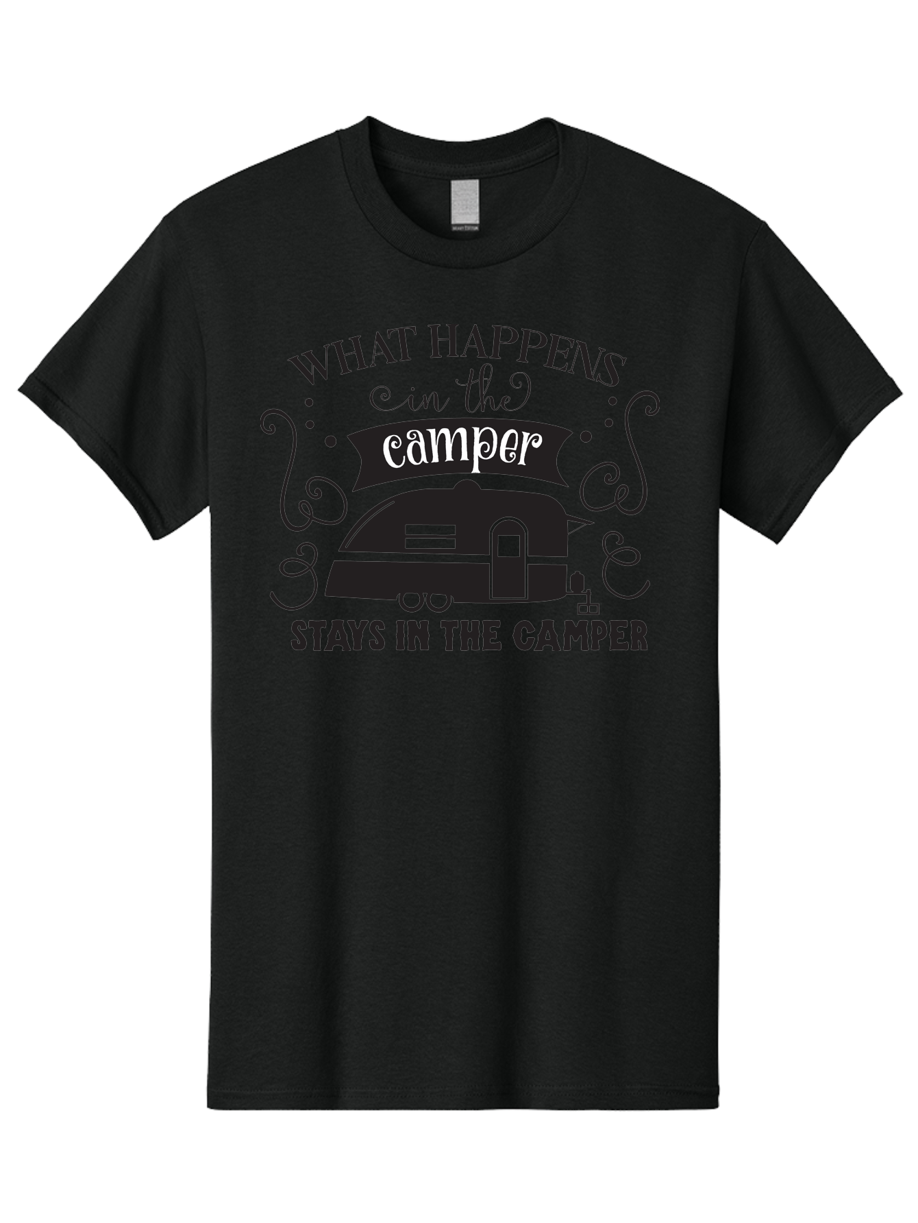What-Happens-In-The-Camper Men'S Graphic Tee, 100% Cotton, Comfortable Casual Summer Wear, Machine Washable, Camper Trailer, Travel Trailer, Camping Humor, Funny Camping Quotes, Glamping, Outdoor Adventure, Camping Life, Rv Living, Aad299 25