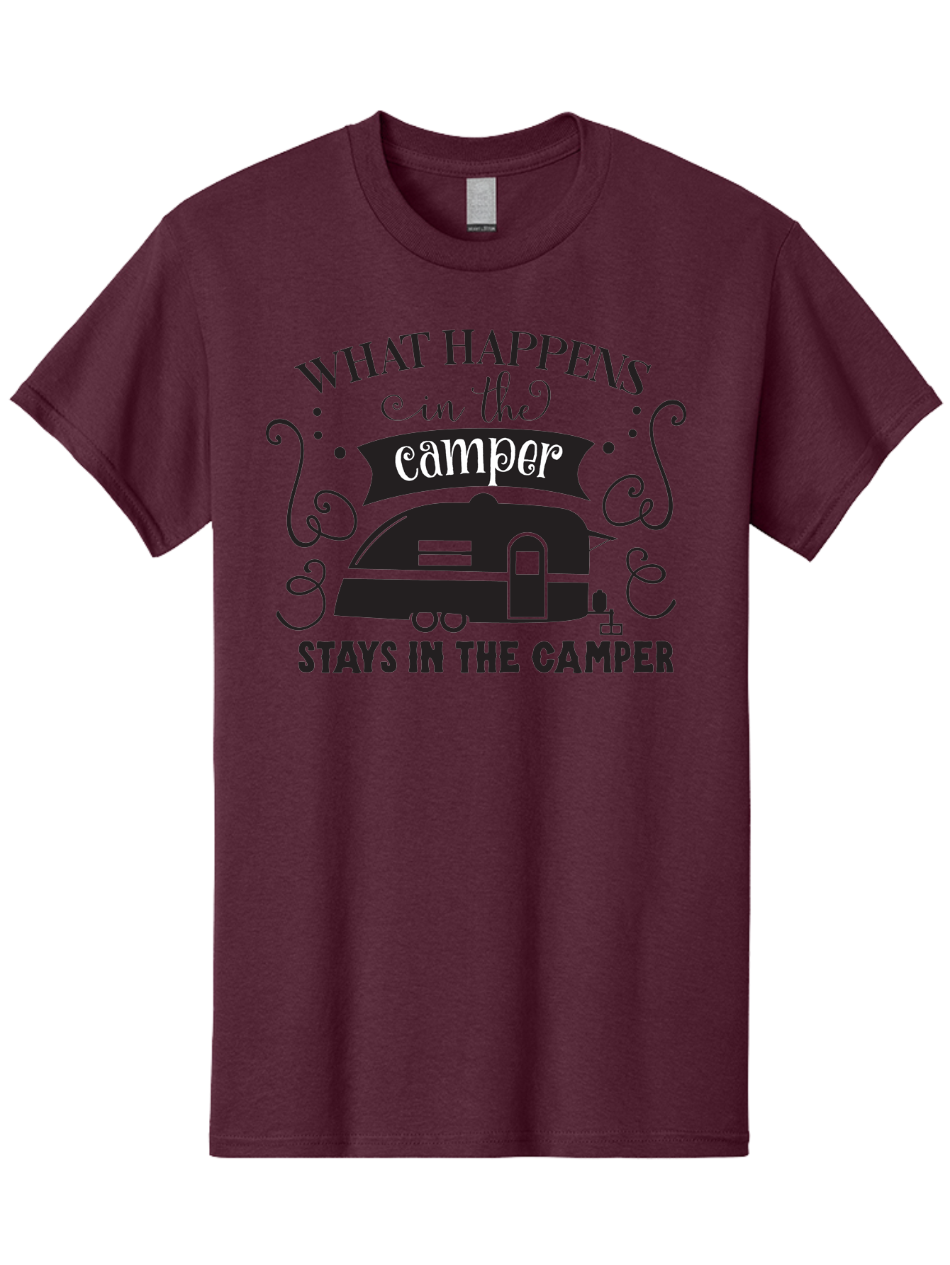 What-Happens-In-The-Camper Men'S Graphic Tee, 100% Cotton, Comfortable Casual Summer Wear, Machine Washable, Camper Trailer, Travel Trailer, Camping Humor, Funny Camping Quotes, Glamping, Outdoor Adventure, Camping Life, Rv Living, Aad299 23