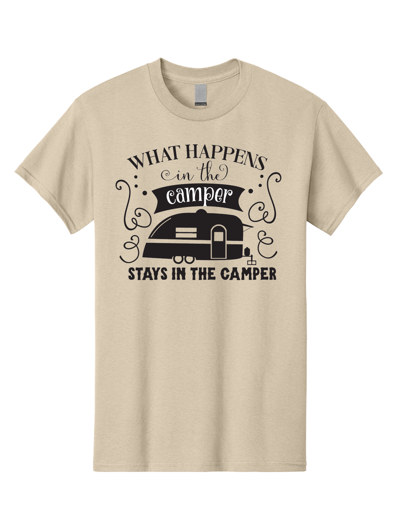 What-Happens-In-The-Camper Men'S Graphic Tee, 100% Cotton, Comfortable Casual Summer Wear, Machine Washable, Camper Trailer, Travel Trailer, Camping Humor, Funny Camping Quotes, Glamping, Outdoor Adventure, Camping Life, Rv Living, Aad299 3