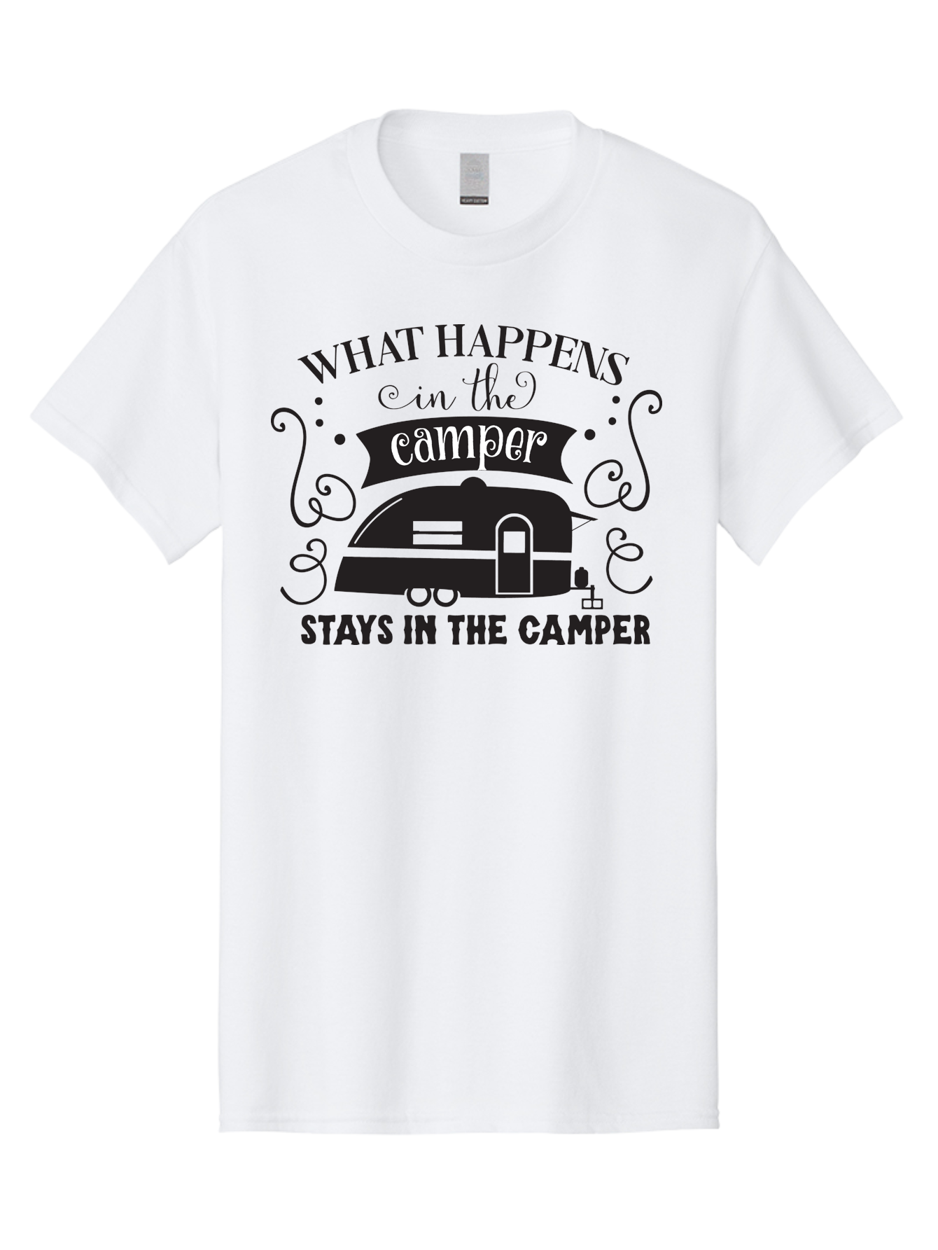 What-Happens-In-The-Camper Men'S Graphic Tee, 100% Cotton, Comfortable Casual Summer Wear, Machine Washable, Camper Trailer, Travel Trailer, Camping Humor, Funny Camping Quotes, Glamping, Outdoor Adventure, Camping Life, Rv Living, Aad299 5