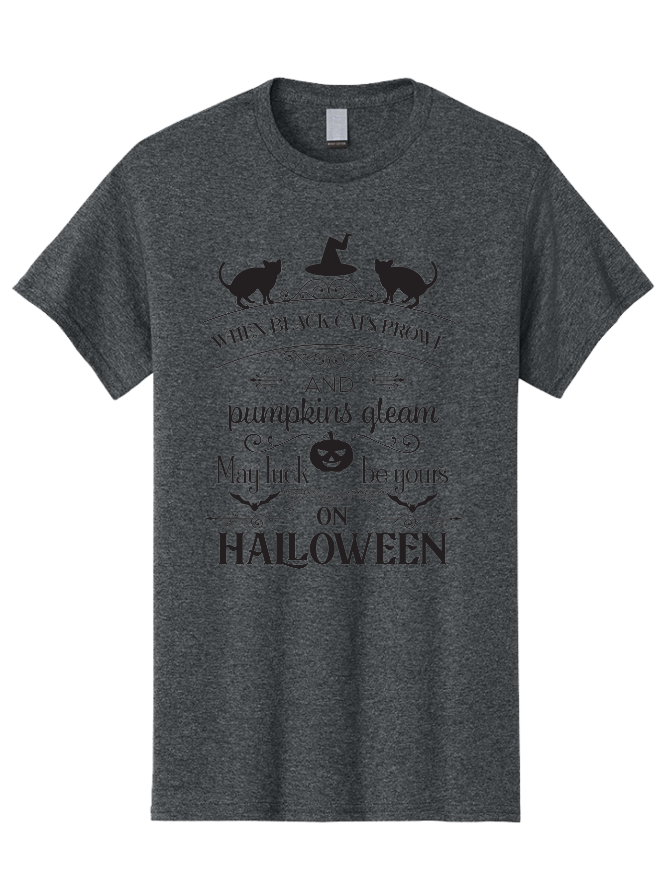 When-Black-Cats-Prowl Men'S Graphic Tee, 100% Cotton, Comfortable Casual Summer Wear, Machine Washable, Halloween Quote, Black Cats, Pumpkins, Halloween Luck, Spooky Season, Witch Hat, Autumn, Halloween Magic, Jack-O'-Lantern, Aad300 21