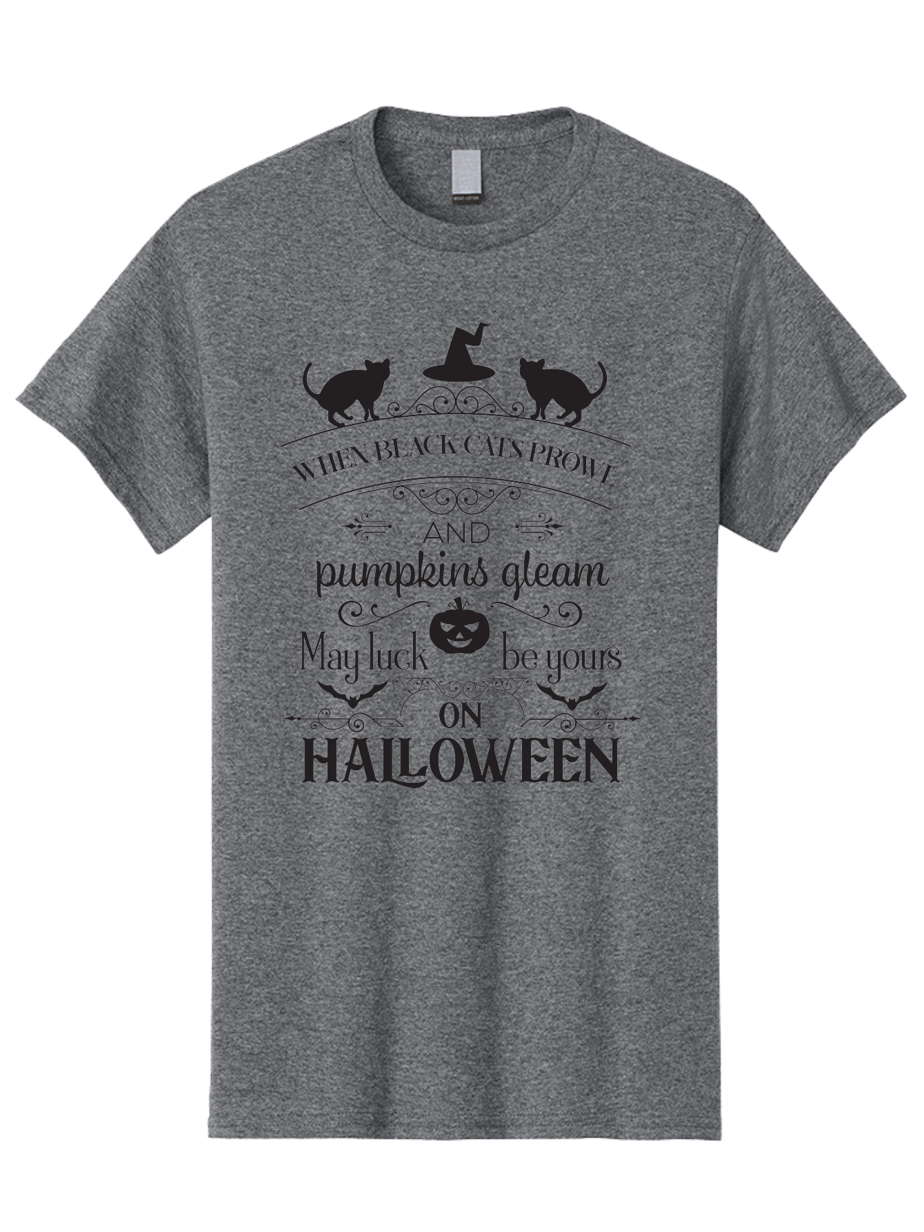 When-Black-Cats-Prowl Men'S Graphic Tee, 100% Cotton, Comfortable Casual Summer Wear, Machine Washable, Halloween Quote, Black Cats, Pumpkins, Halloween Luck, Spooky Season, Witch Hat, Autumn, Halloween Magic, Jack-O'-Lantern, Aad300 13