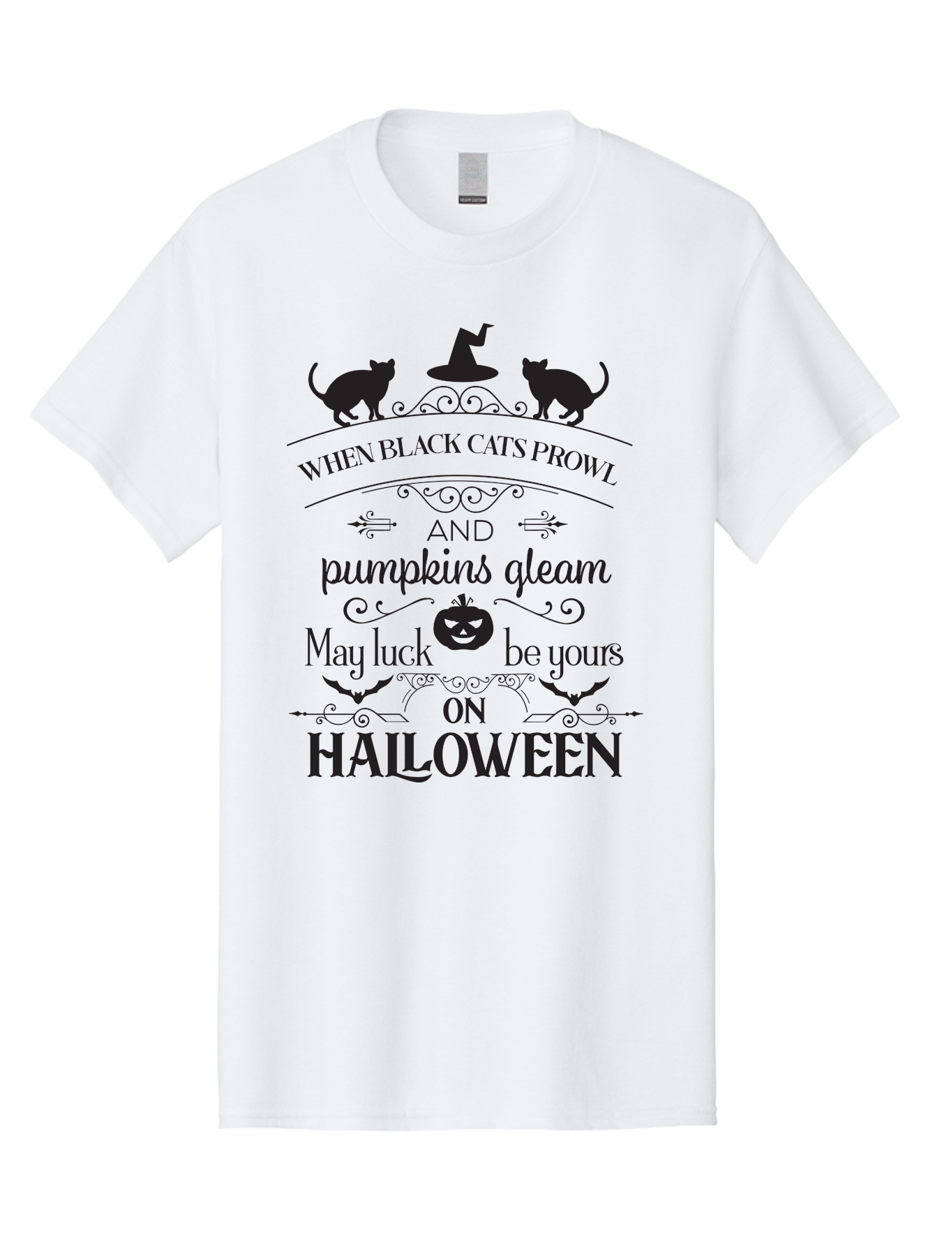 When-Black-Cats-Prowl Men'S Graphic Tee, 100% Cotton, Comfortable Casual Summer Wear, Machine Washable, Halloween Quote, Black Cats, Pumpkins, Halloween Luck, Spooky Season, Witch Hat, Autumn, Halloween Magic, Jack-O'-Lantern, Aad300 11