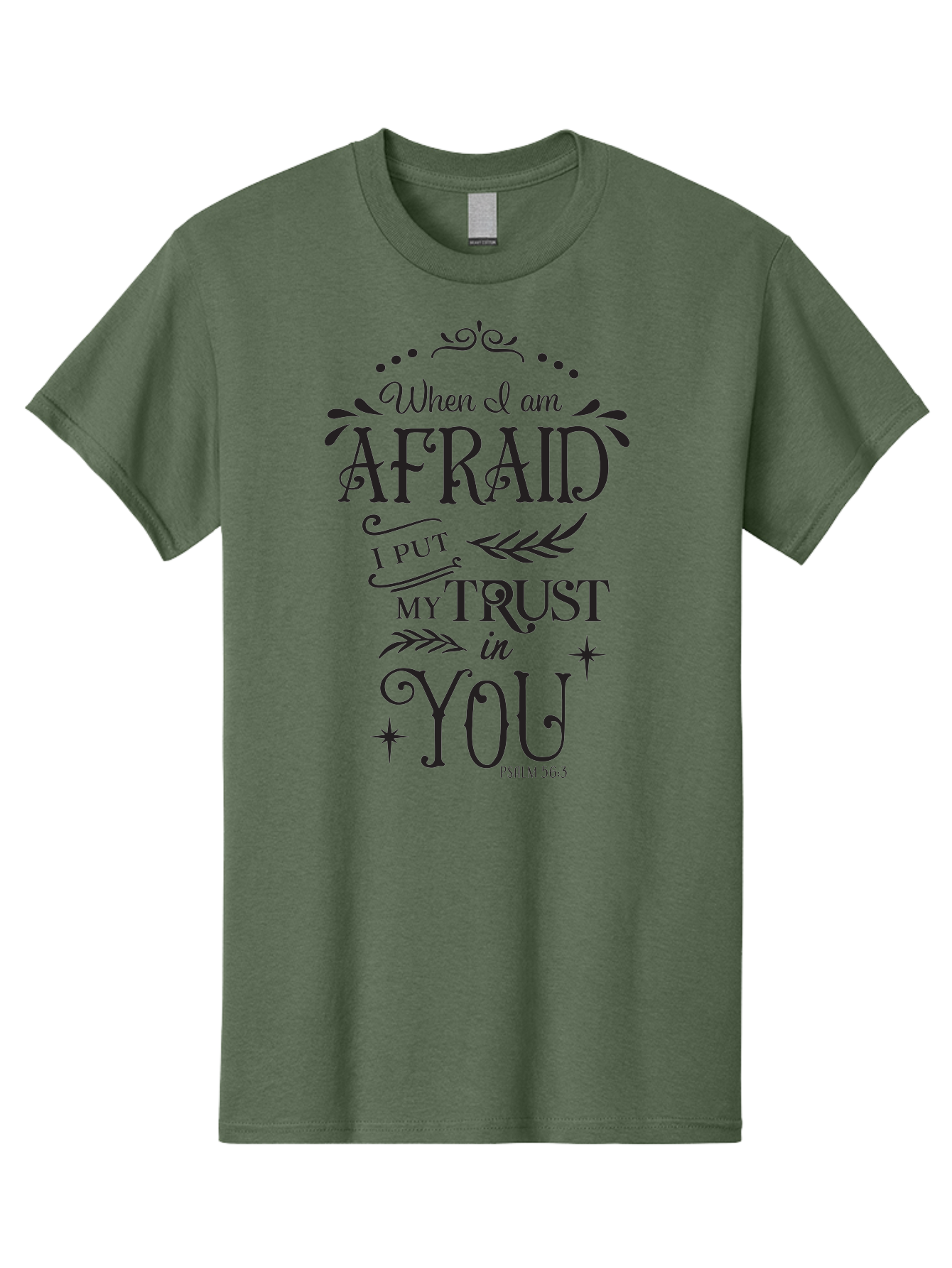 When-I-Am-Afraid Men'S Graphic Tee, 100% Cotton, Comfortable Casual Summer Wear, Machine Washable, Inspirational Quote, Trust In God, Psalm 56:3, Faith And Trust, Motivational Words, Spiritual Guidance, Bible Verse Art, Typographic Design Aad302 5