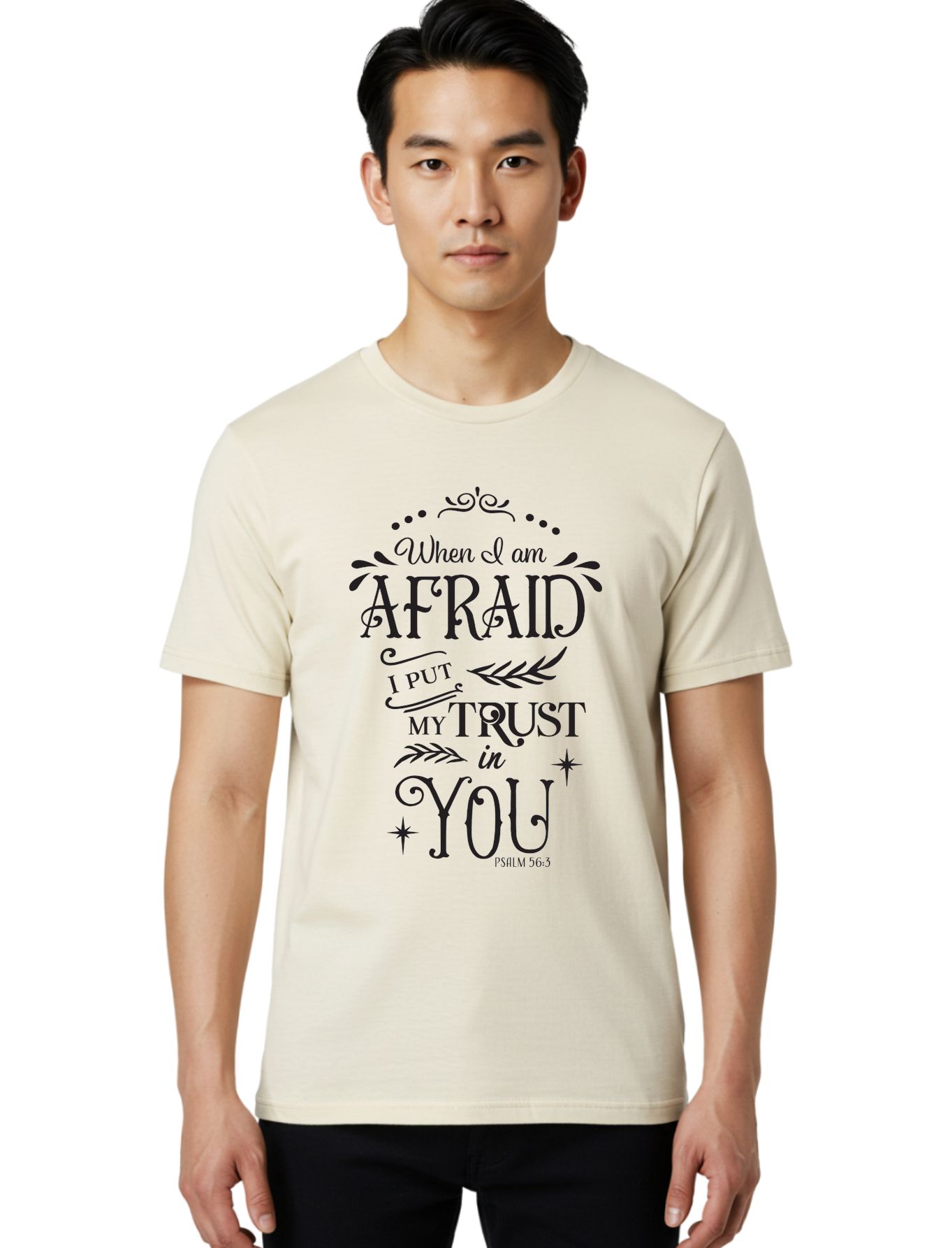 When-I-Am-Afraid Men'S Graphic Tee, 100% Cotton, Comfortable Casual Summer Wear, Machine Washable, Inspirational Quote, Trust In God, Psalm 56:3, Faith And Trust, Motivational Words, Spiritual Guidance, Bible Verse Art, Typographic Design Aad302 30