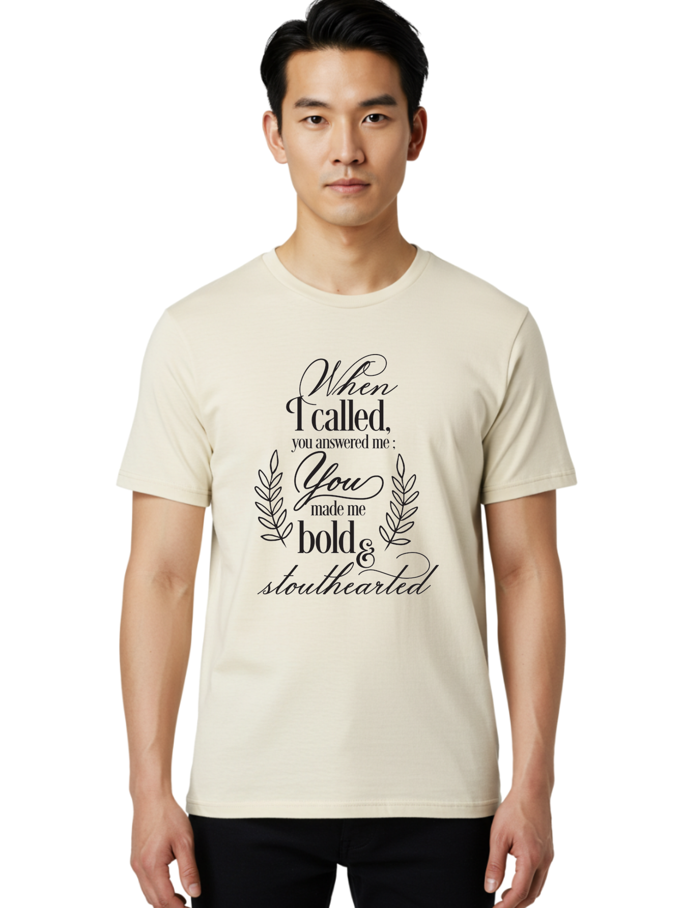 When-I-Called-You-Answered-Me Men'S Graphic Tee, 100% Cotton, Comfortable Casual Summer Wear, Machine Washable, Inspirational Quotes, Motivational Phrases, Bold And Stouthearted, Call And Answer, Laurel Wreath, Spiritual Empowerment, Aad303 26