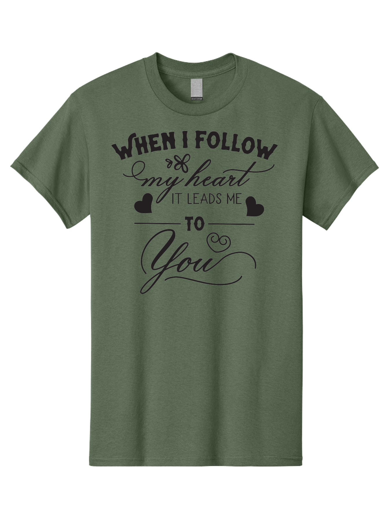 When-I-Follow-My-Heart-It-Leads-Me-To-You Men'S Graphic Tee, 100% Cotton, Comfortable Casual Summer Wear, Machine Washable, Romantic Quote, Love Message, Follow Your Heart, Heartfelt Words, Love Typography, Cursive Text, Valentines Day, Aad304 7