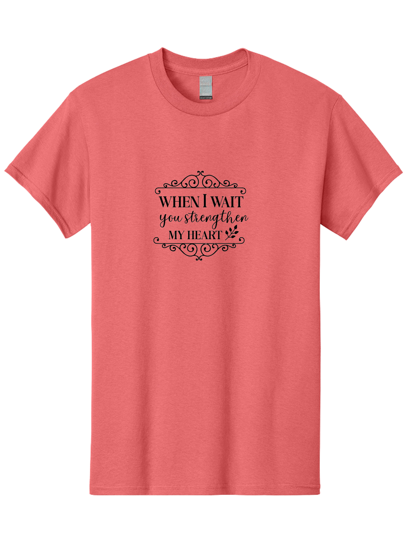 When-I-Wait-You-Strengthen-My-Heart Men'S Graphic Tee, 100% Cotton, Comfortable Casual Summer Wear, Machine Washable, Inspirational Quote, Motivational Phrase, Heartwarming Words, Floral Elements, Elegant Typography, Cursive Fonts, Aad305 15