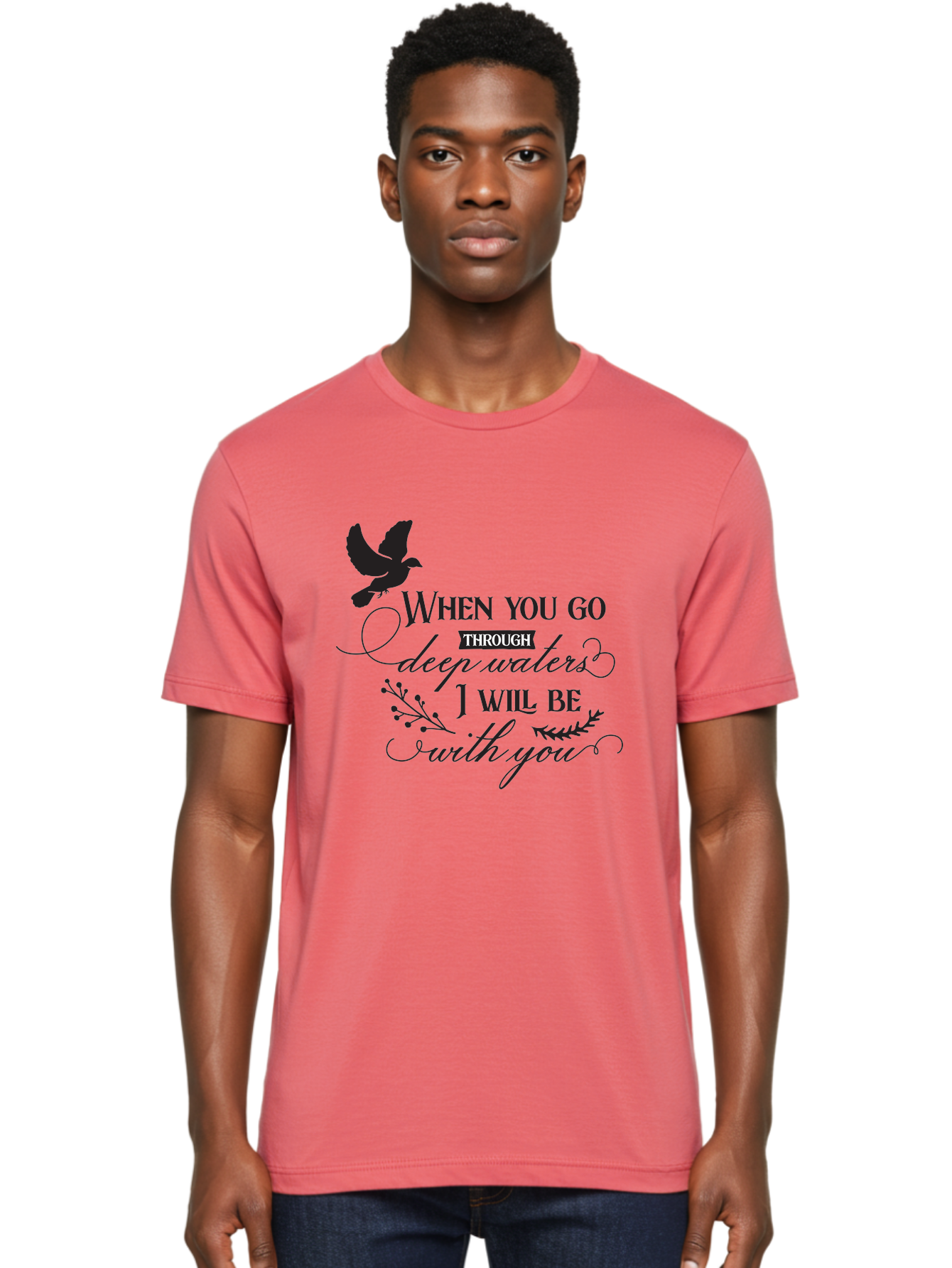 When-You-Go-Through-Deep-Waters-I-Will-Be-With-You Men'S Graphic Tee, 100% Cotton, Comfortable Casual Summer Wear, Machine Washable, Inspirational Quote, Motivational Words, Biblical Phrase, When You Go Through Deep Waters I Will Be With You, Aad308 24