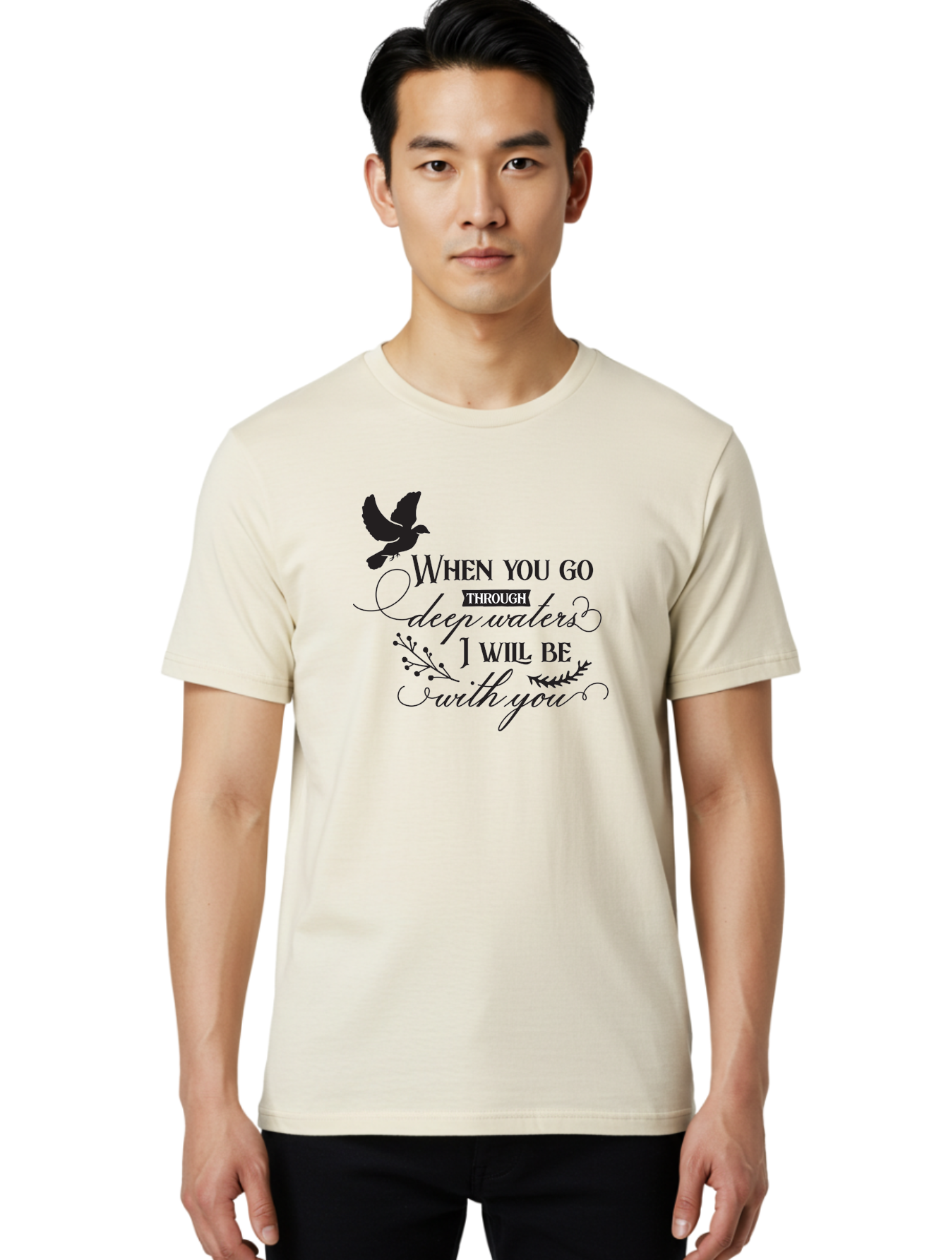 When-You-Go-Through-Deep-Waters-I-Will-Be-With-You Men'S Graphic Tee, 100% Cotton, Comfortable Casual Summer Wear, Machine Washable, Inspirational Quote, Motivational Words, Biblical Phrase, When You Go Through Deep Waters I Will Be With You, Aad308 30