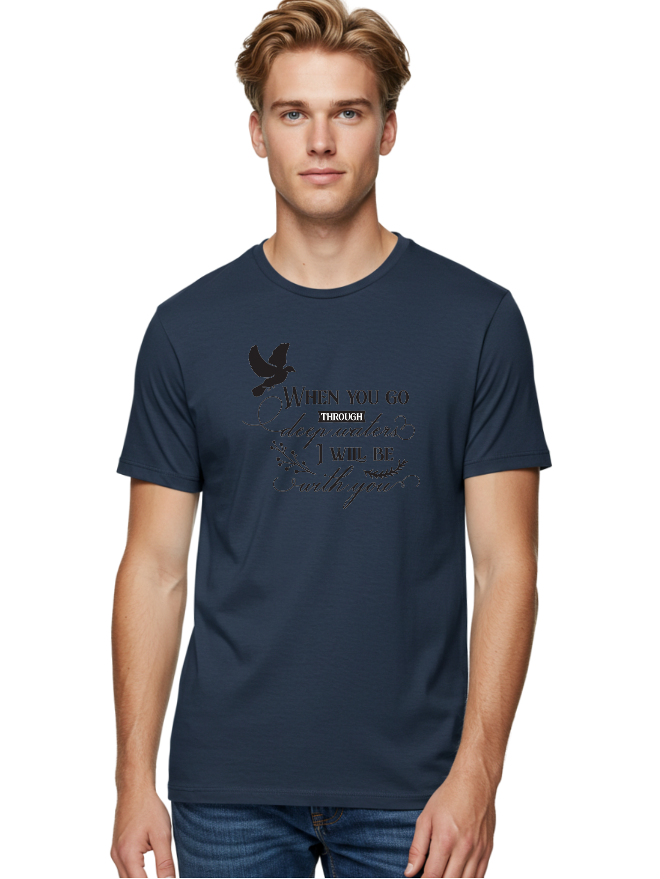 When-You-Go-Through-Deep-Waters-I-Will-Be-With-You Men'S Graphic Tee, 100% Cotton, Comfortable Casual Summer Wear, Machine Washable, Inspirational Quote, Motivational Words, Biblical Phrase, When You Go Through Deep Waters I Will Be With You, Aad308 20