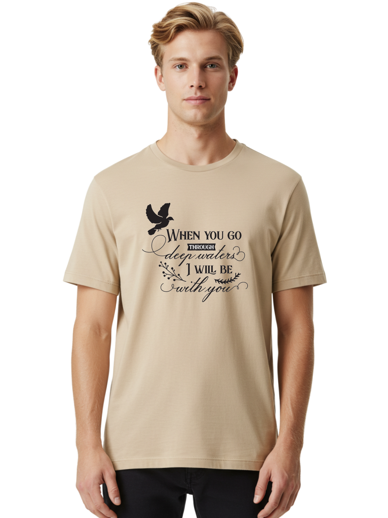 When-You-Go-Through-Deep-Waters-I-Will-Be-With-You Men'S Graphic Tee, 100% Cotton, Comfortable Casual Summer Wear, Machine Washable, Inspirational Quote, Motivational Words, Biblical Phrase, When You Go Through Deep Waters I Will Be With You, Aad308 26