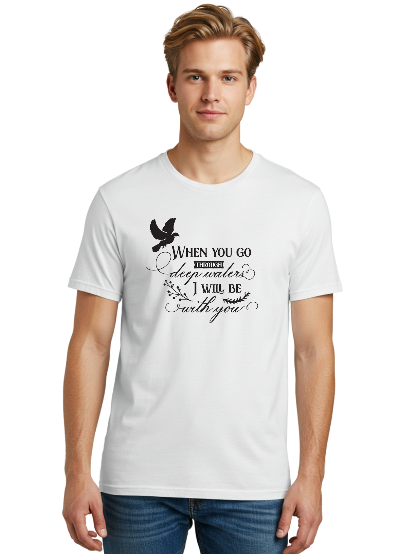 When-You-Go-Through-Deep-Waters-I-Will-Be-With-You Men'S Graphic Tee, 100% Cotton, Comfortable Casual Summer Wear, Machine Washable, Inspirational Quote, Motivational Words, Biblical Phrase, When You Go Through Deep Waters I Will Be With You, Aad308 12