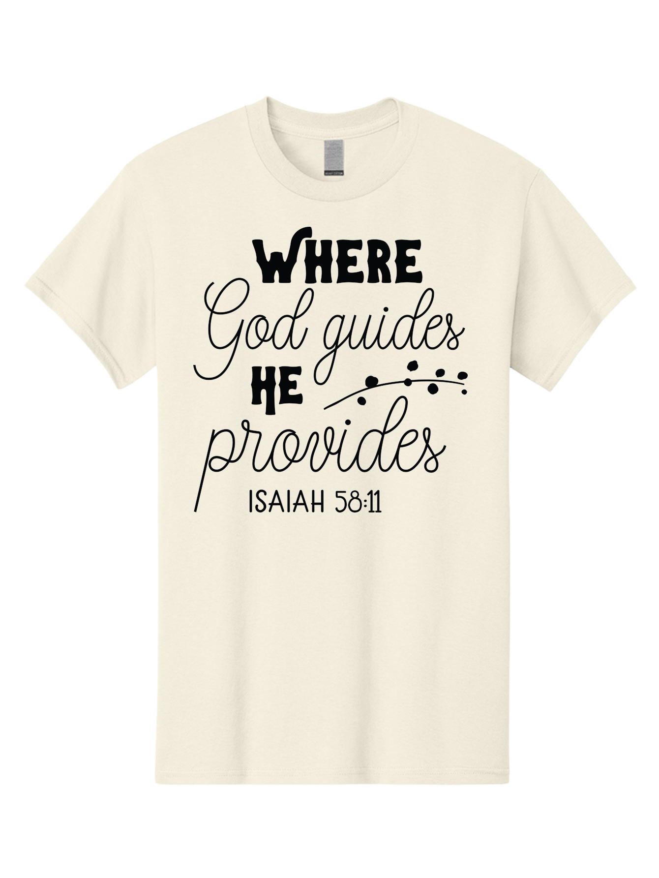Where-God-Guides-He-Provides-1 Men'S Graphic Tee, 100% Cotton, Comfortable Casual Summer Wear, Machine Washable, Inspirational Quote, Isaiah 58:11, Bible Verse, Christian Faith, Motivation, Guidance, Provision, Spiritual Growth, Hope, Aad309 29