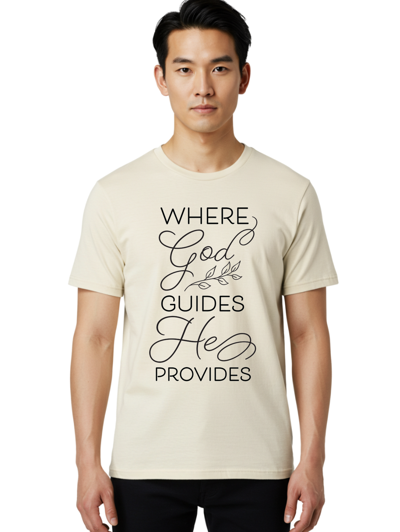 Where-God-Guides-He-Provides Men'S Graphic Tee, 100% Cotton, Comfortable Casual Summer Wear, Machine Washable, Inspirational Quote, Faith-Based Design, Religious Art, Motivational Words, Spiritual Guidance, Trust In God, Hope And Faith Aad310 8