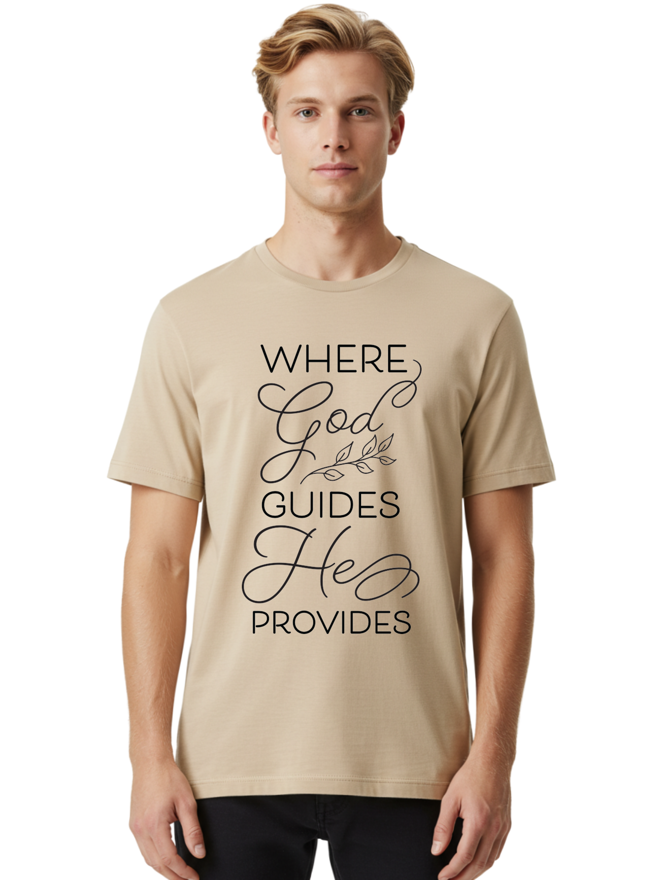 Where-God-Guides-He-Provides Men'S Graphic Tee, 100% Cotton, Comfortable Casual Summer Wear, Machine Washable, Inspirational Quote, Faith-Based Design, Religious Art, Motivational Words, Spiritual Guidance, Trust In God, Hope And Faith Aad310 16