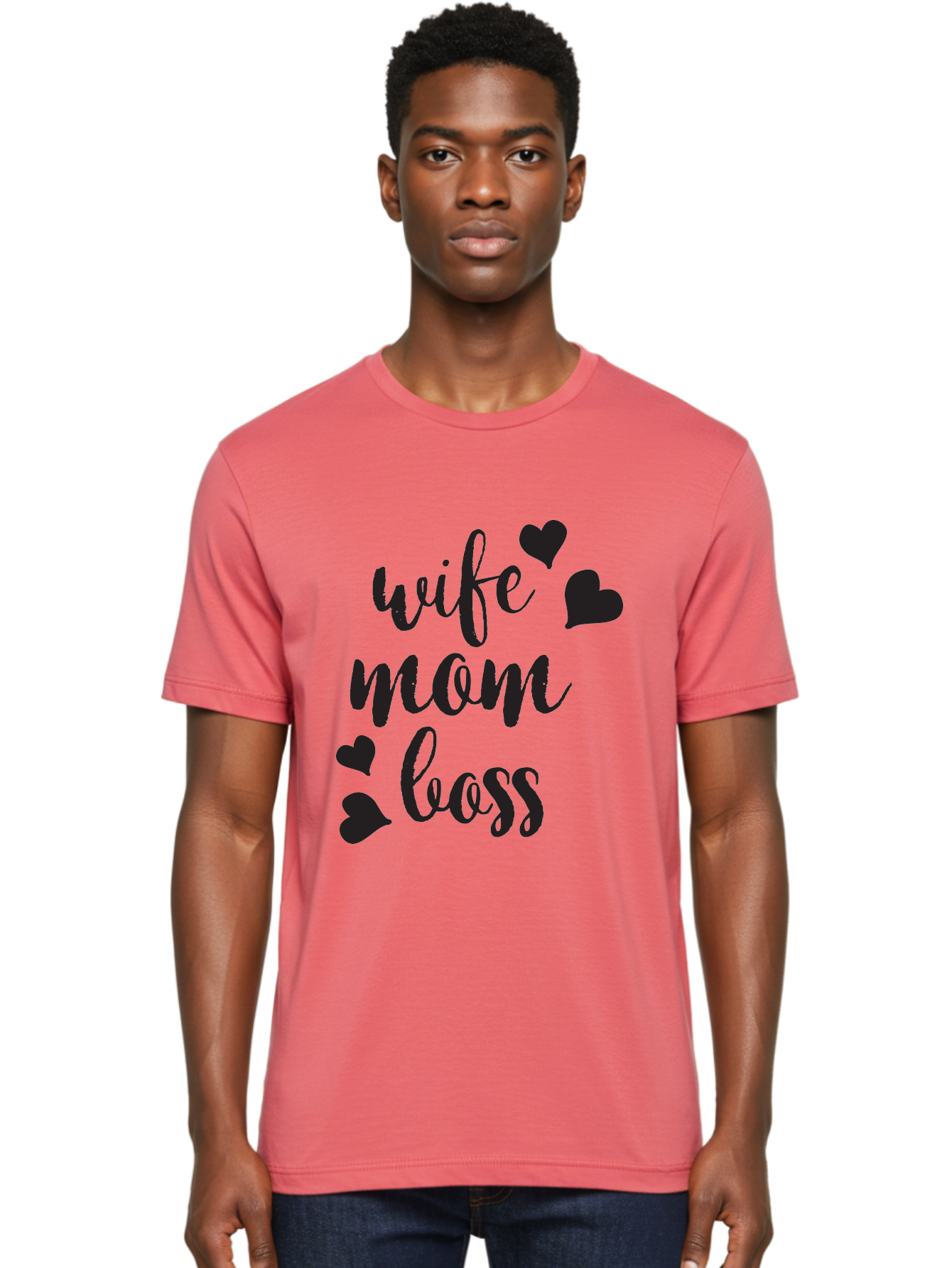 Wife-Mom-Boss Men'S Graphic Tee, 100% Cotton, Comfortable Casual Summer Wear, Machine Washable, Wife Mom Boss, Inspirational Quotes, Motivational Sayings, Empowering Women, Girl Power, Black Lettering, Heart Graphics, Modern Calligraphy Aad312 18