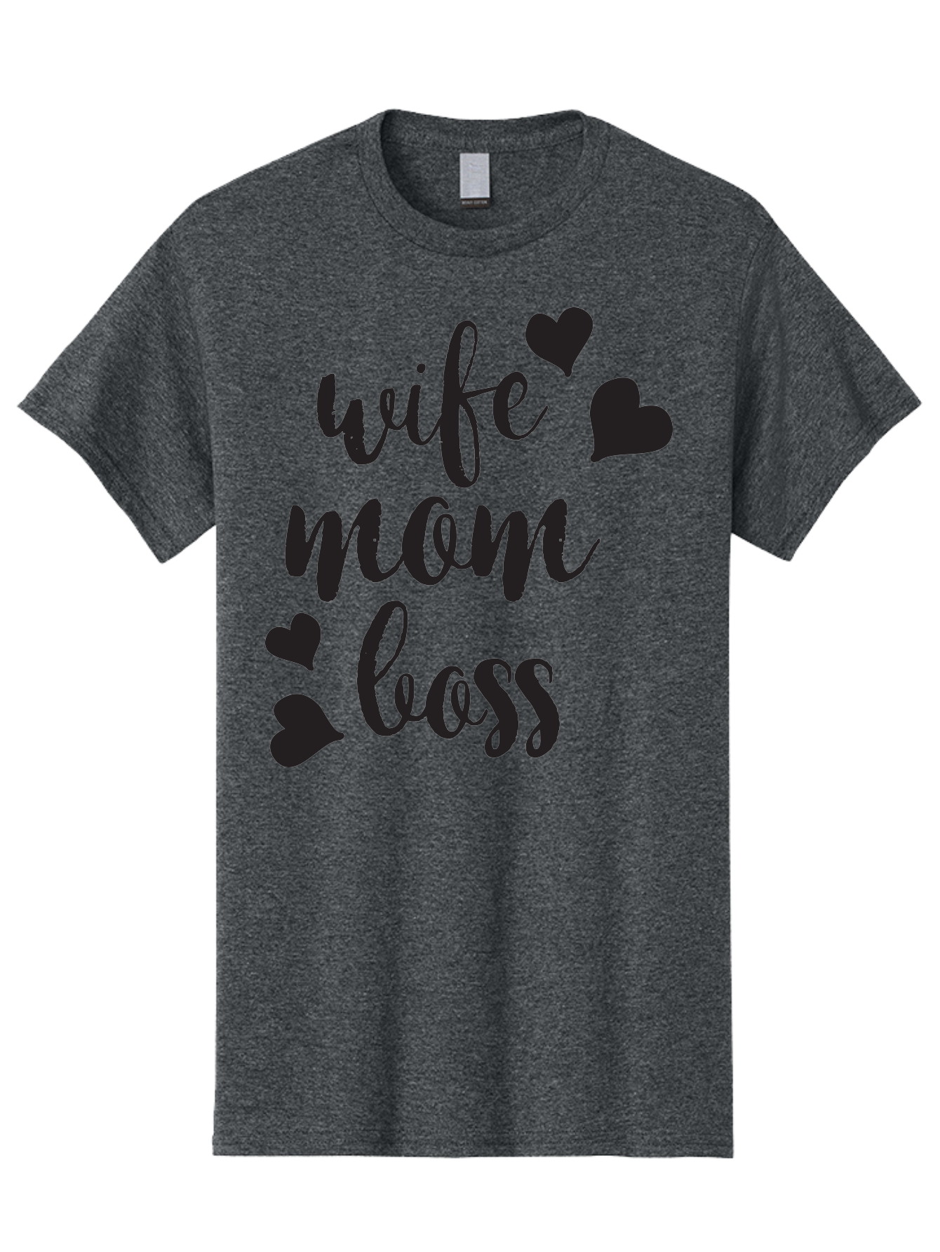 Wife-Mom-Boss Men'S Graphic Tee, 100% Cotton, Comfortable Casual Summer Wear, Machine Washable, Wife Mom Boss, Inspirational Quotes, Motivational Sayings, Empowering Women, Girl Power, Black Lettering, Heart Graphics, Modern Calligraphy Aad312 23