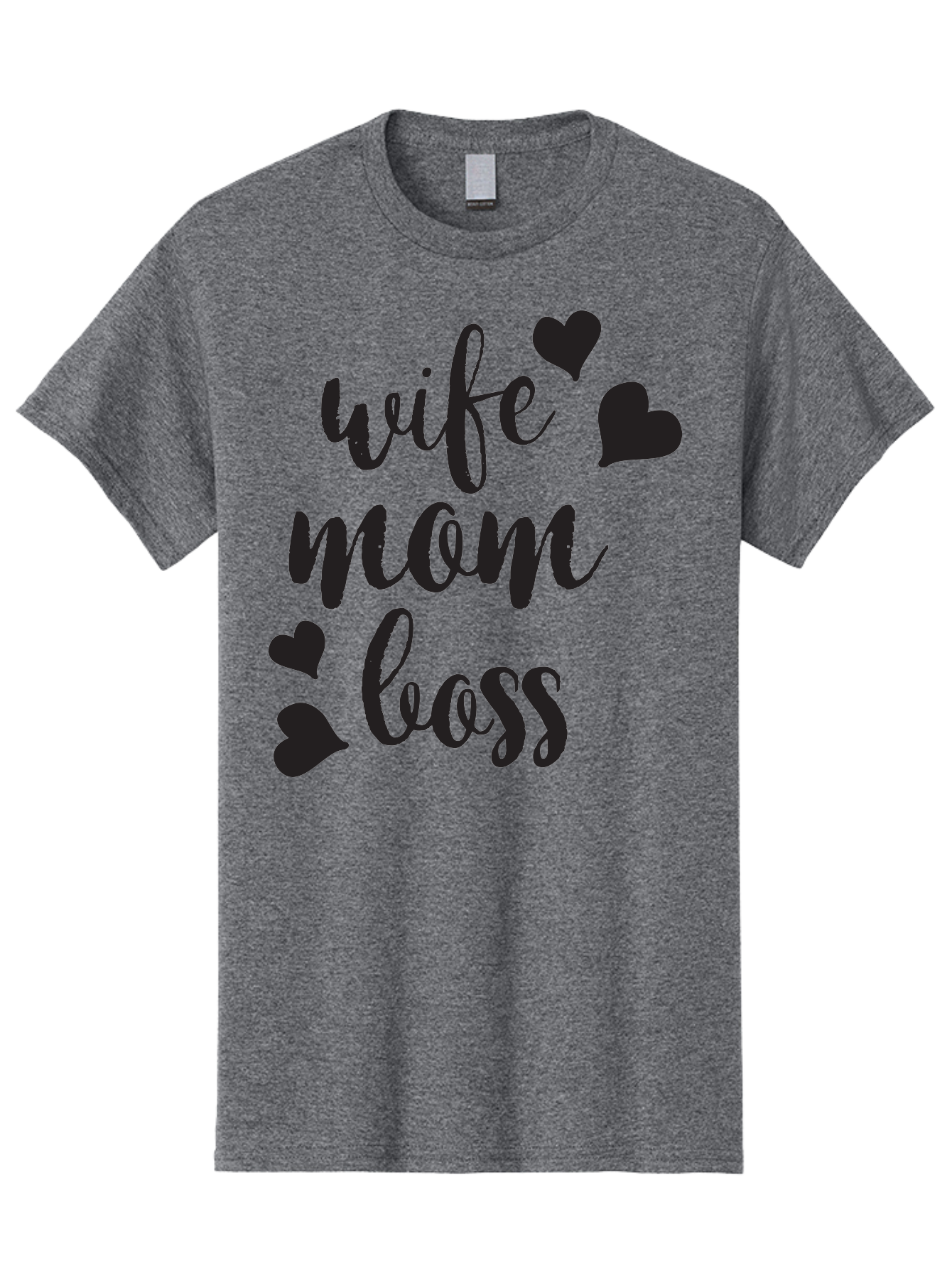 Wife-Mom-Boss Men'S Graphic Tee, 100% Cotton, Comfortable Casual Summer Wear, Machine Washable, Wife Mom Boss, Inspirational Quotes, Motivational Sayings, Empowering Women, Girl Power, Black Lettering, Heart Graphics, Modern Calligraphy Aad312 19